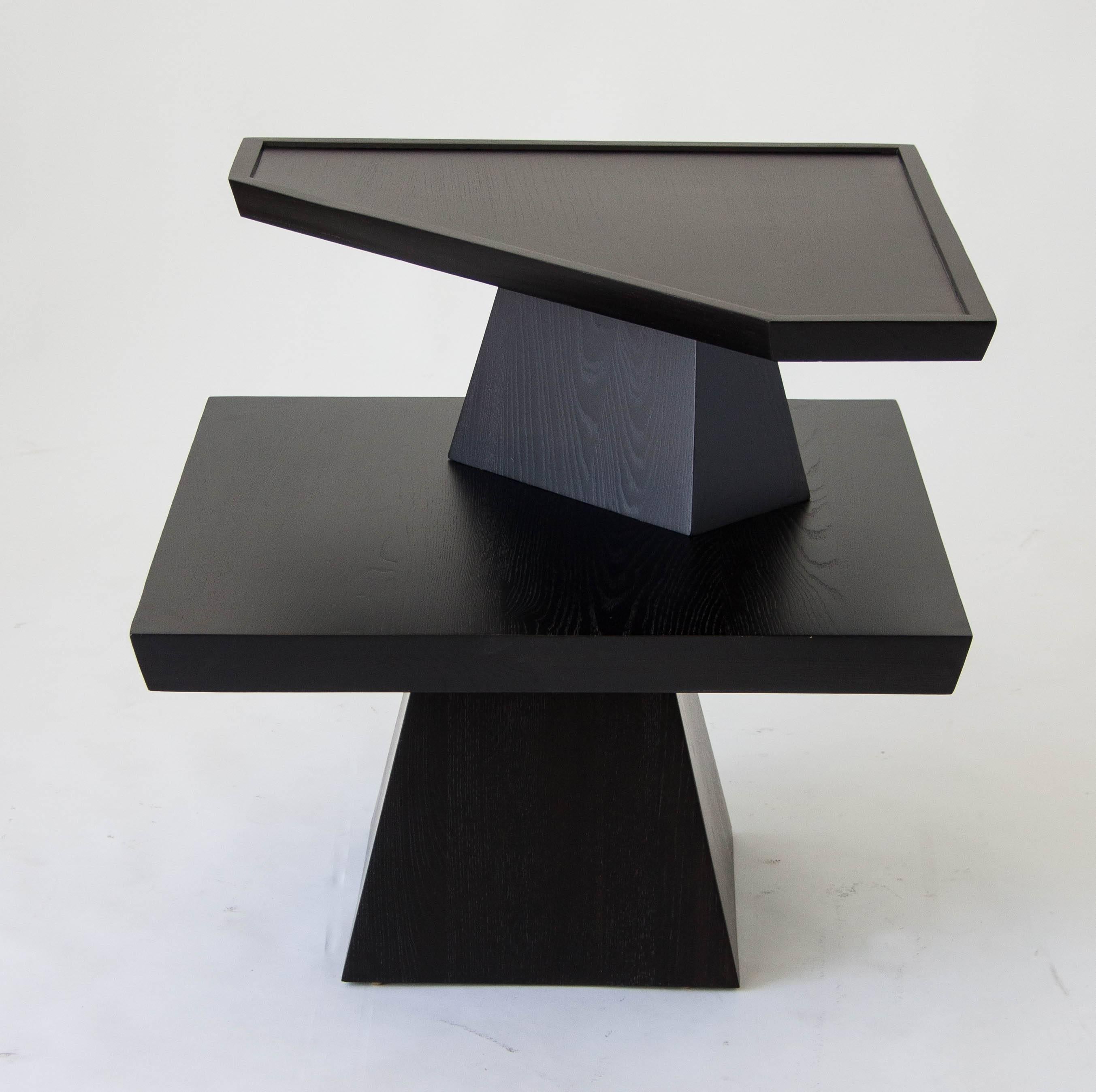 Brutalist Two-Tiered End Table with Ebonized Finish 3