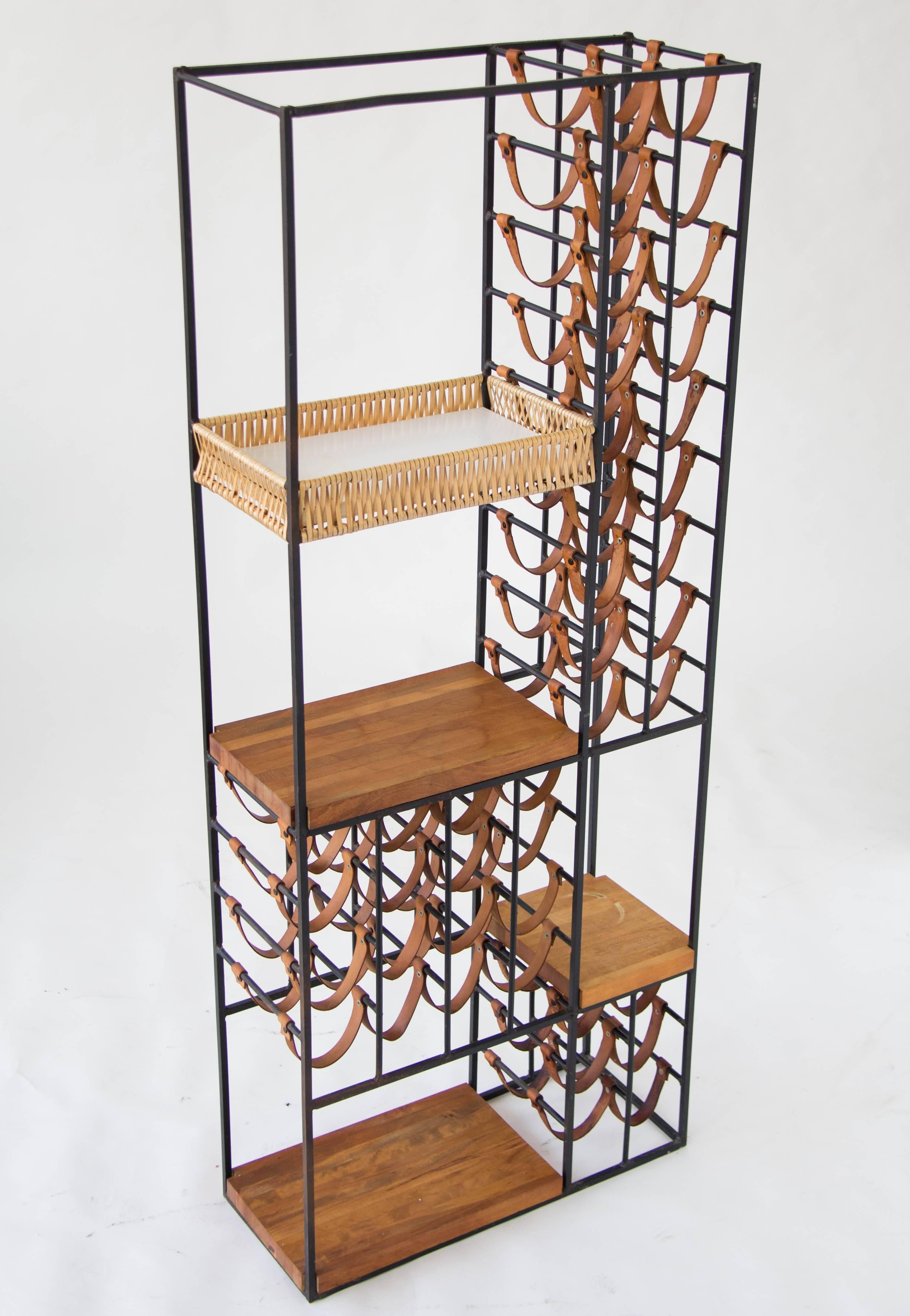 Arthur Umanoff Wine Rack with Leather Straps In Good Condition In Los Angeles, CA