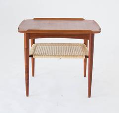 Poul Jensen for Selig Square Side Table with Cane Shelf