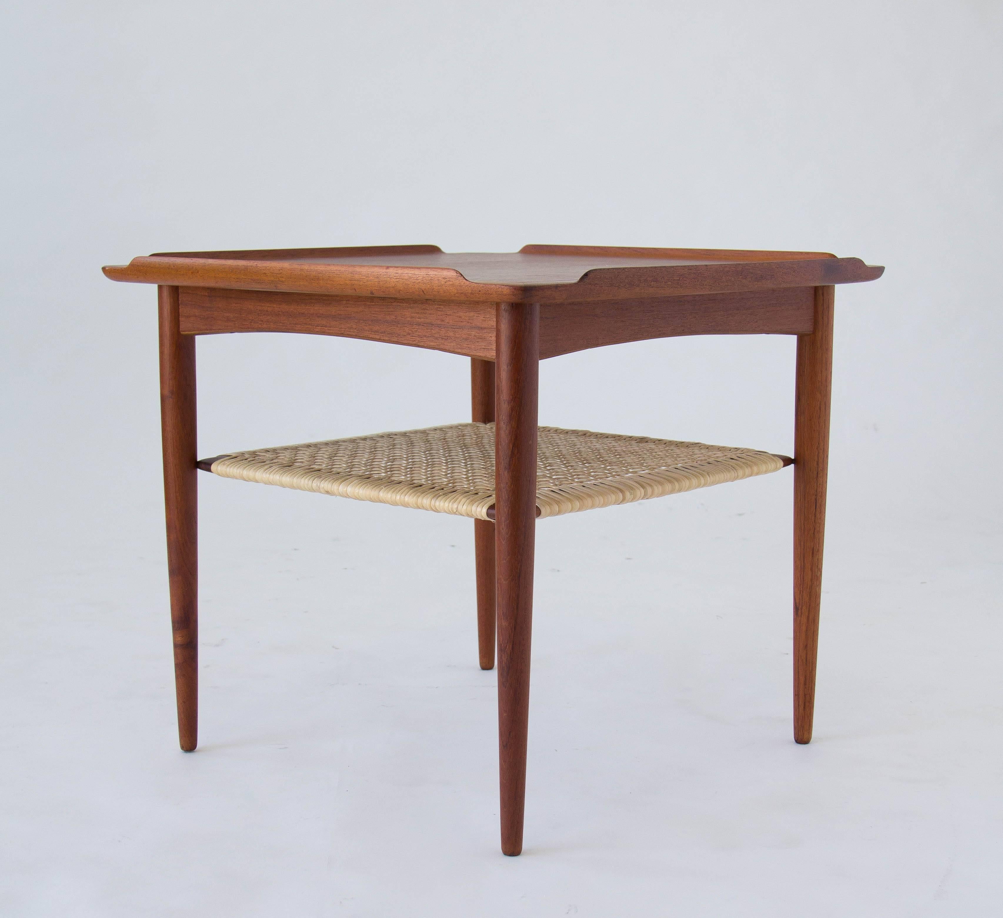 20th Century Poul Jensen for Selig Square Side Table with Cane Shelf