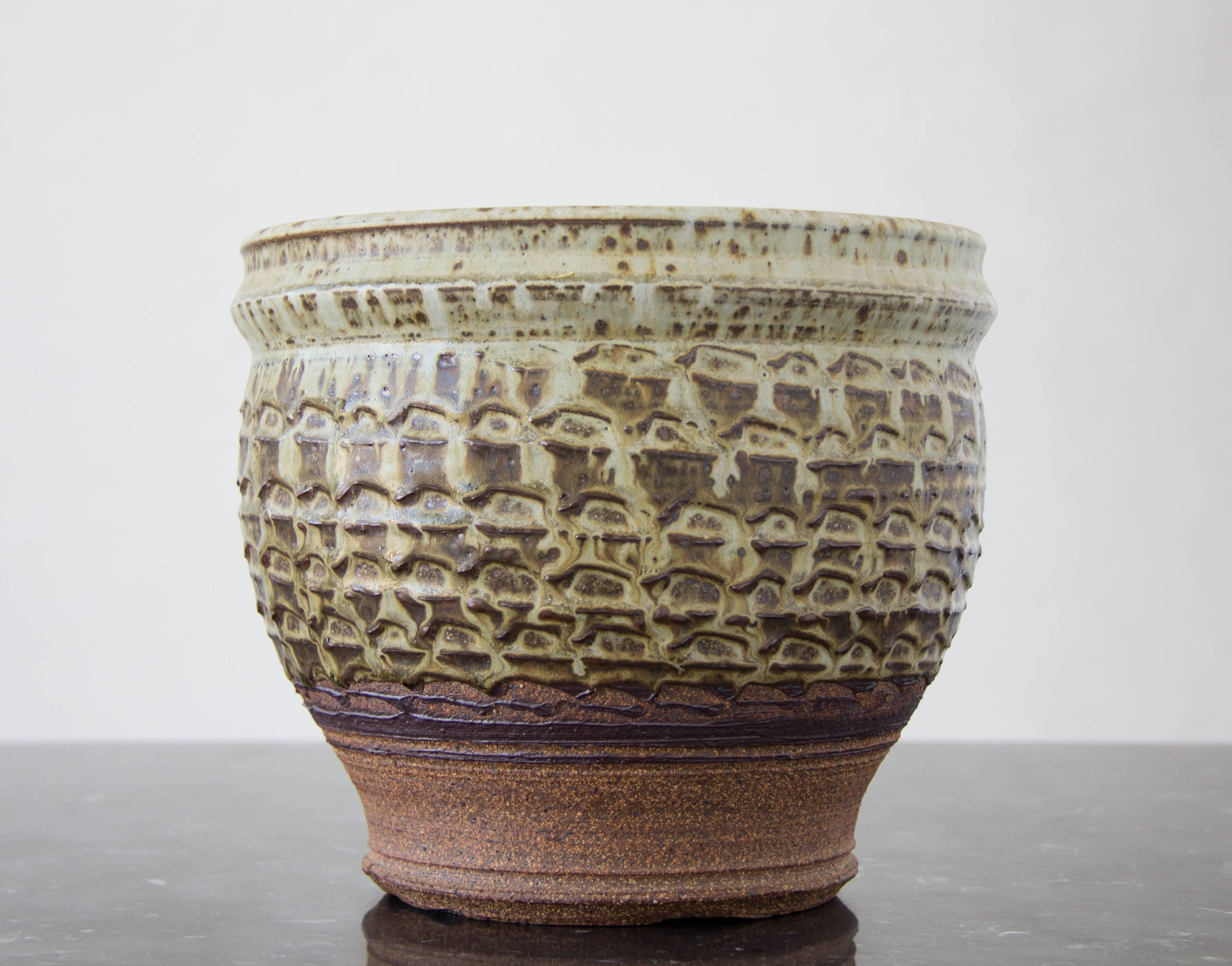 Mid-Century Modern Textured Stoneware Garden Pot