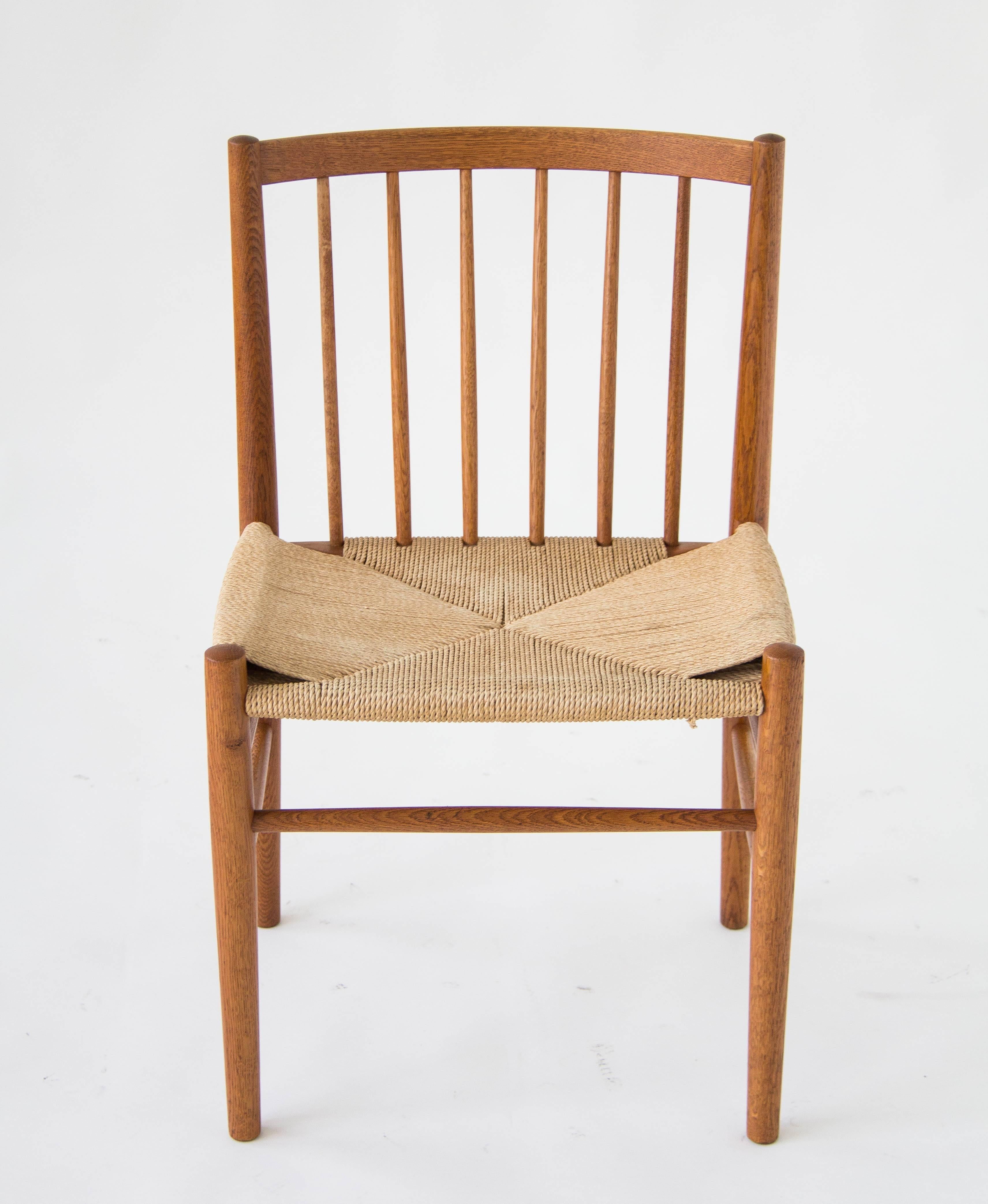 Six Spindle-Backed Oak and Danish Cord Dining Chairs 2