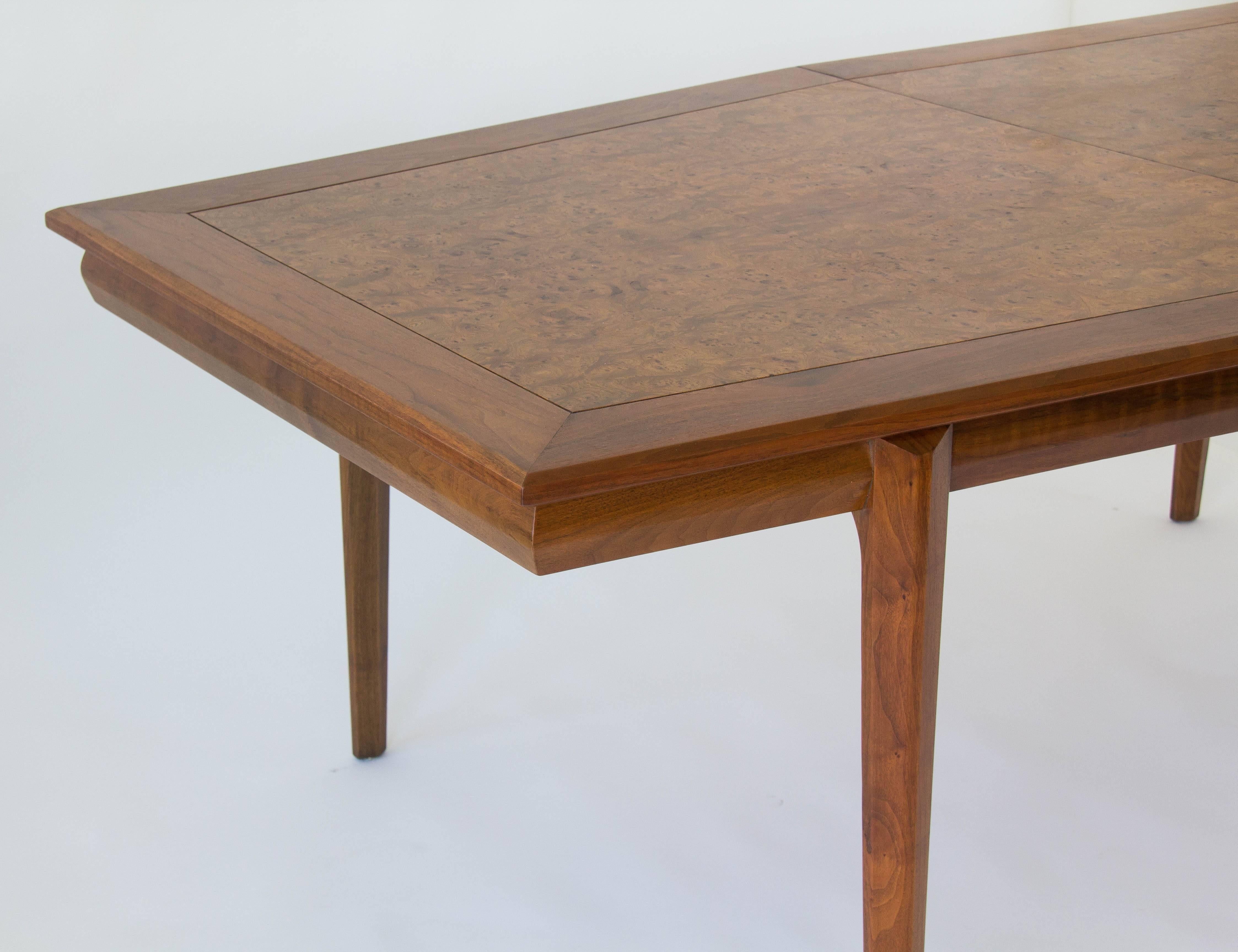 Walnut Cal-Mode Dining or Conference Table with Burlwood Inlay