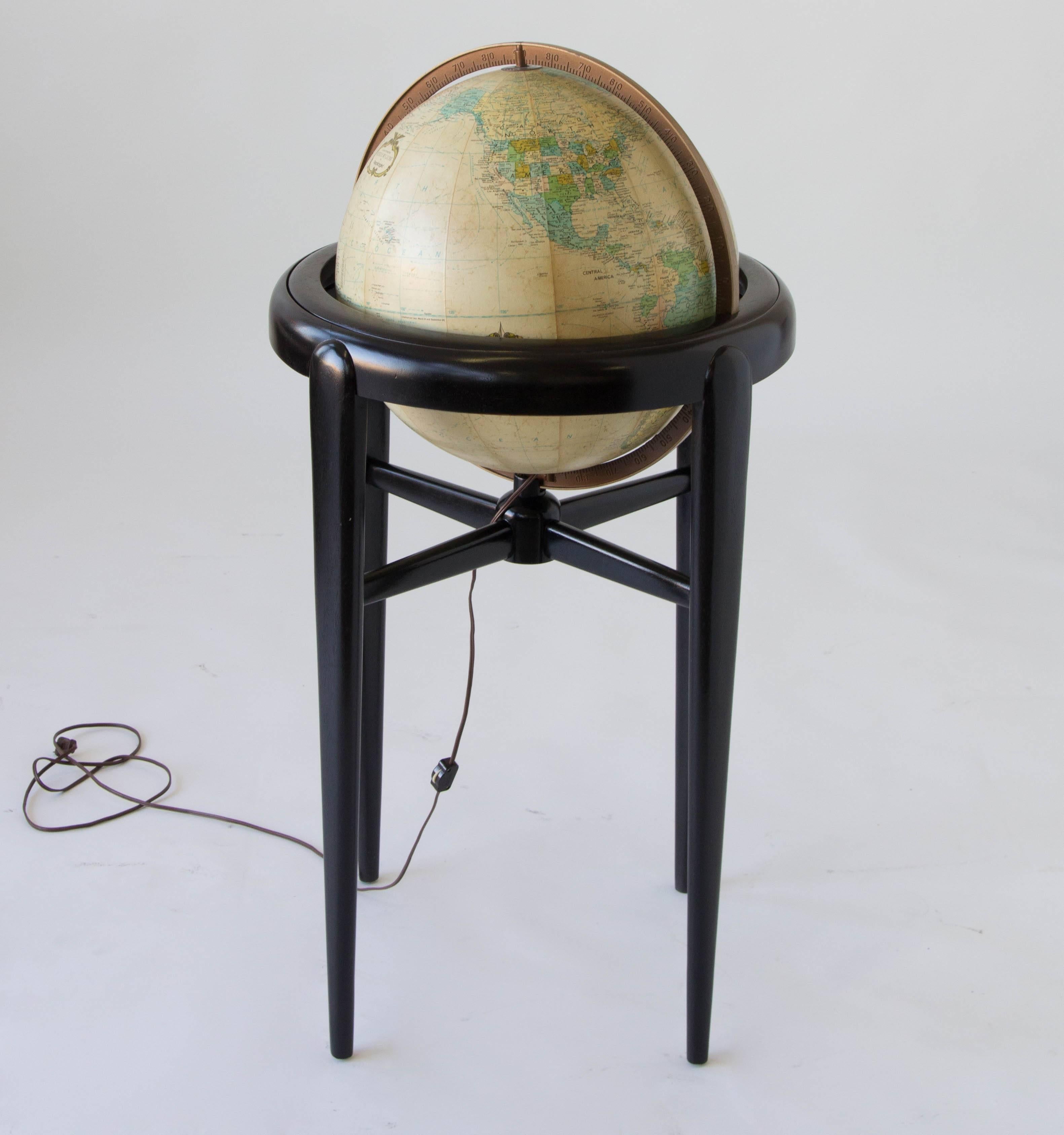 Mid-Century Modern Replogle Illuminating Globe in Wooden Stand