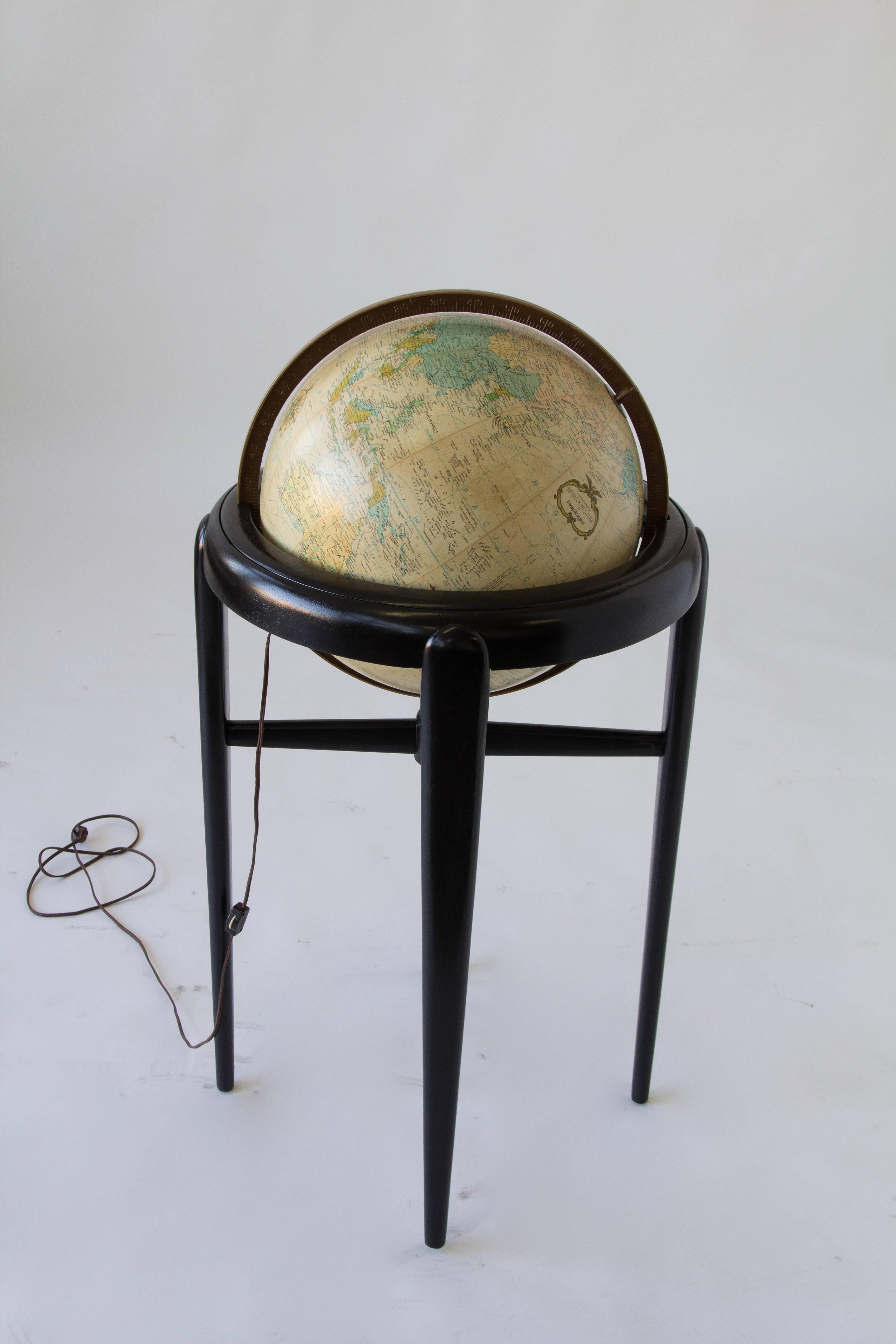 Ebonized Replogle Illuminating Globe in Wooden Stand