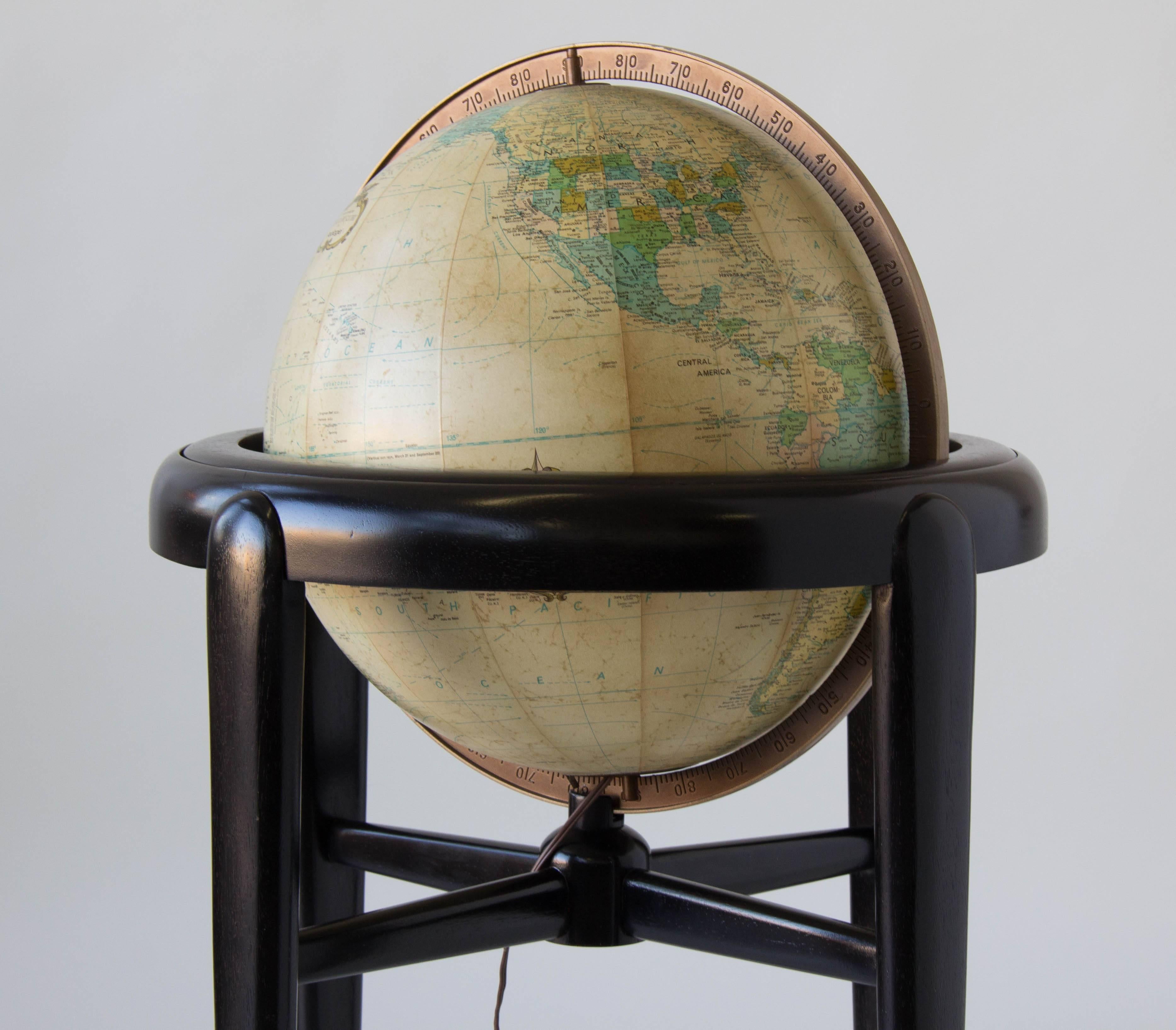20th Century Replogle Illuminating Globe in Wooden Stand