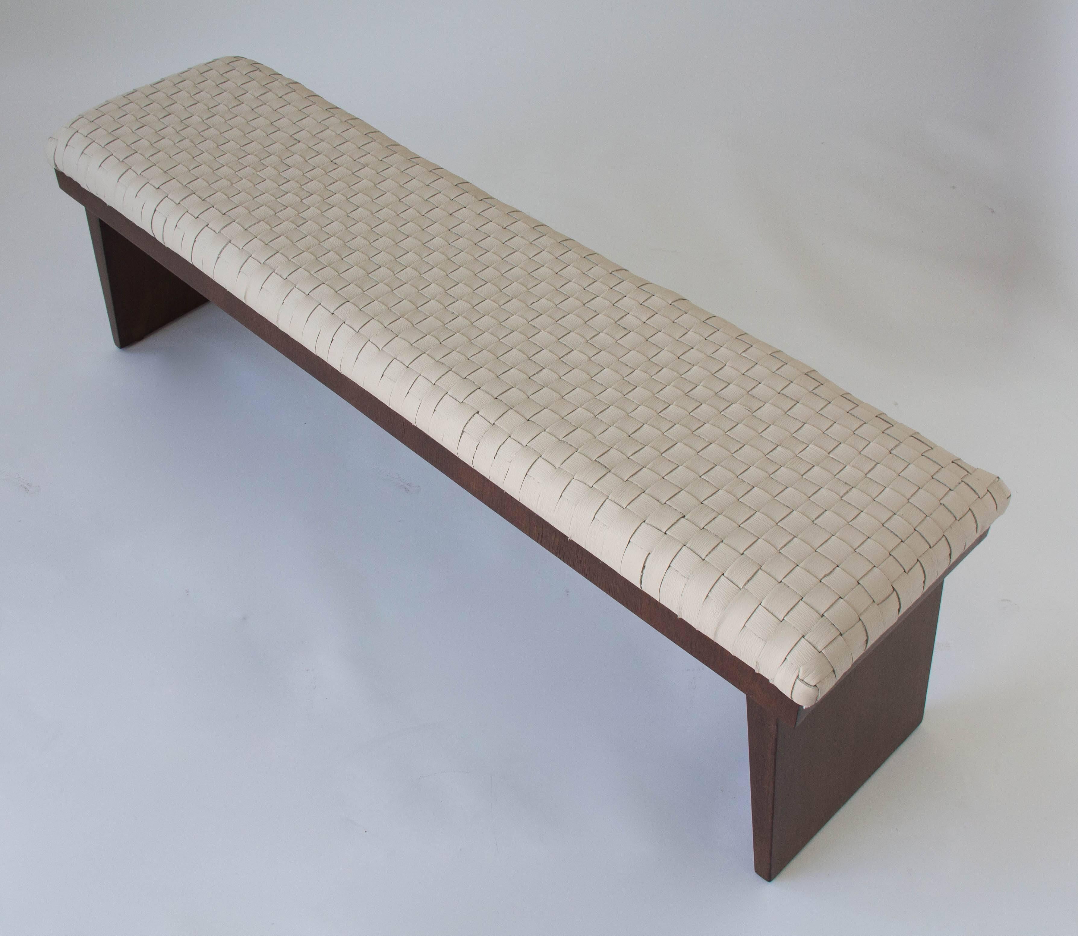 American Walnut Bench with Woven Leather Seat