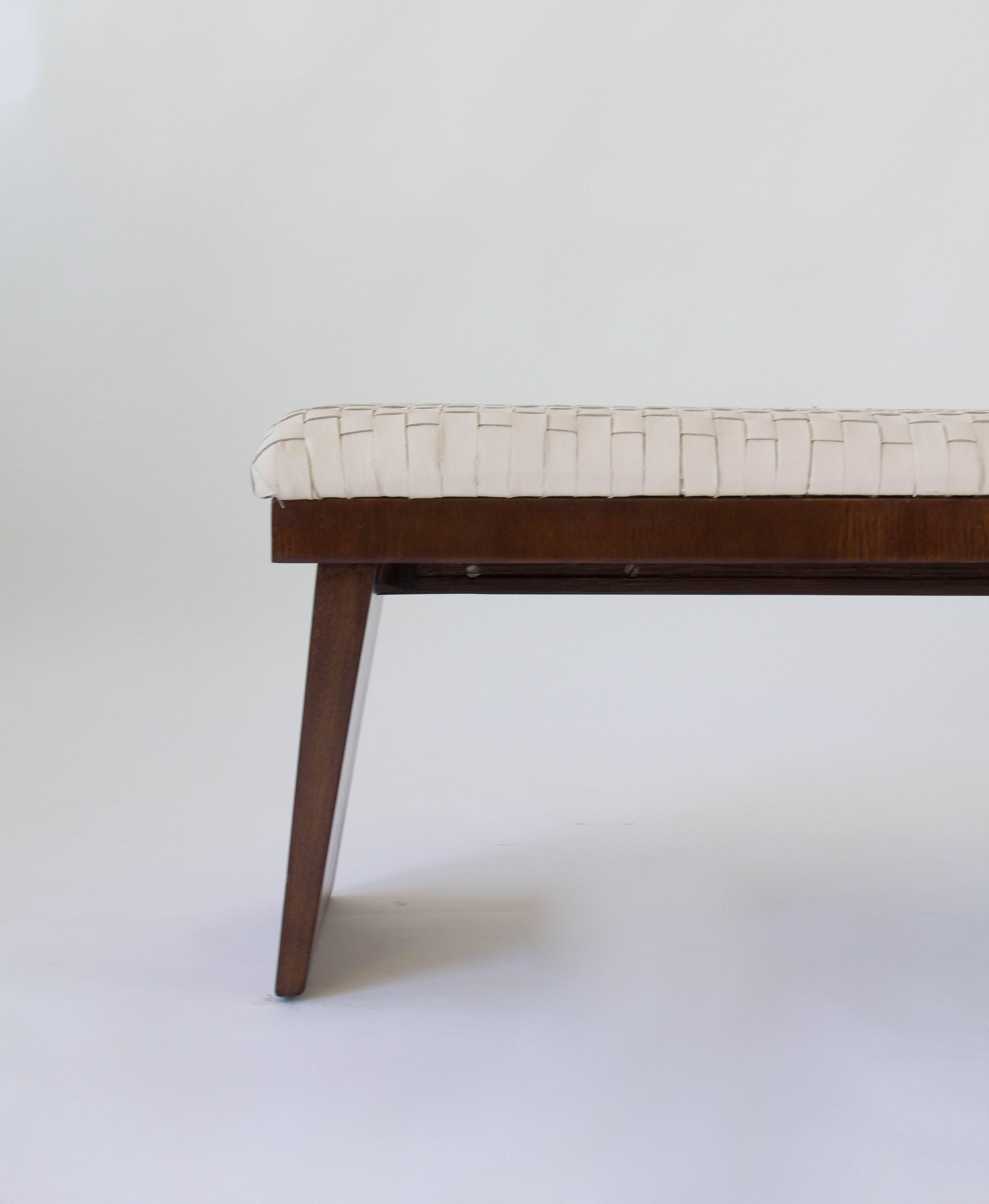 Walnut Bench with Woven Leather Seat In Excellent Condition In Los Angeles, CA