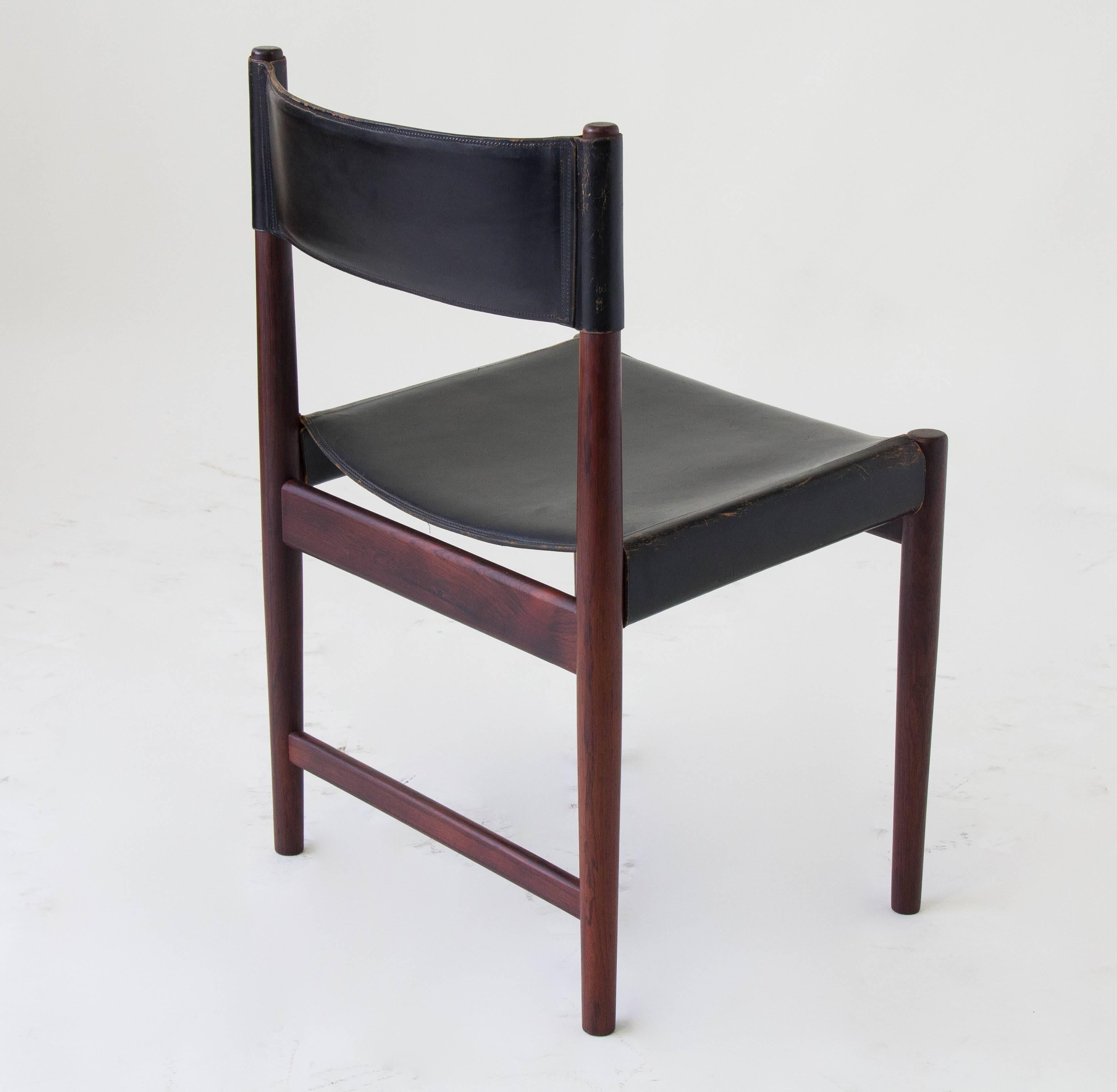Set of Six Kurt Østervig Rosewood and Leather Dining Chairs In Good Condition In Los Angeles, CA