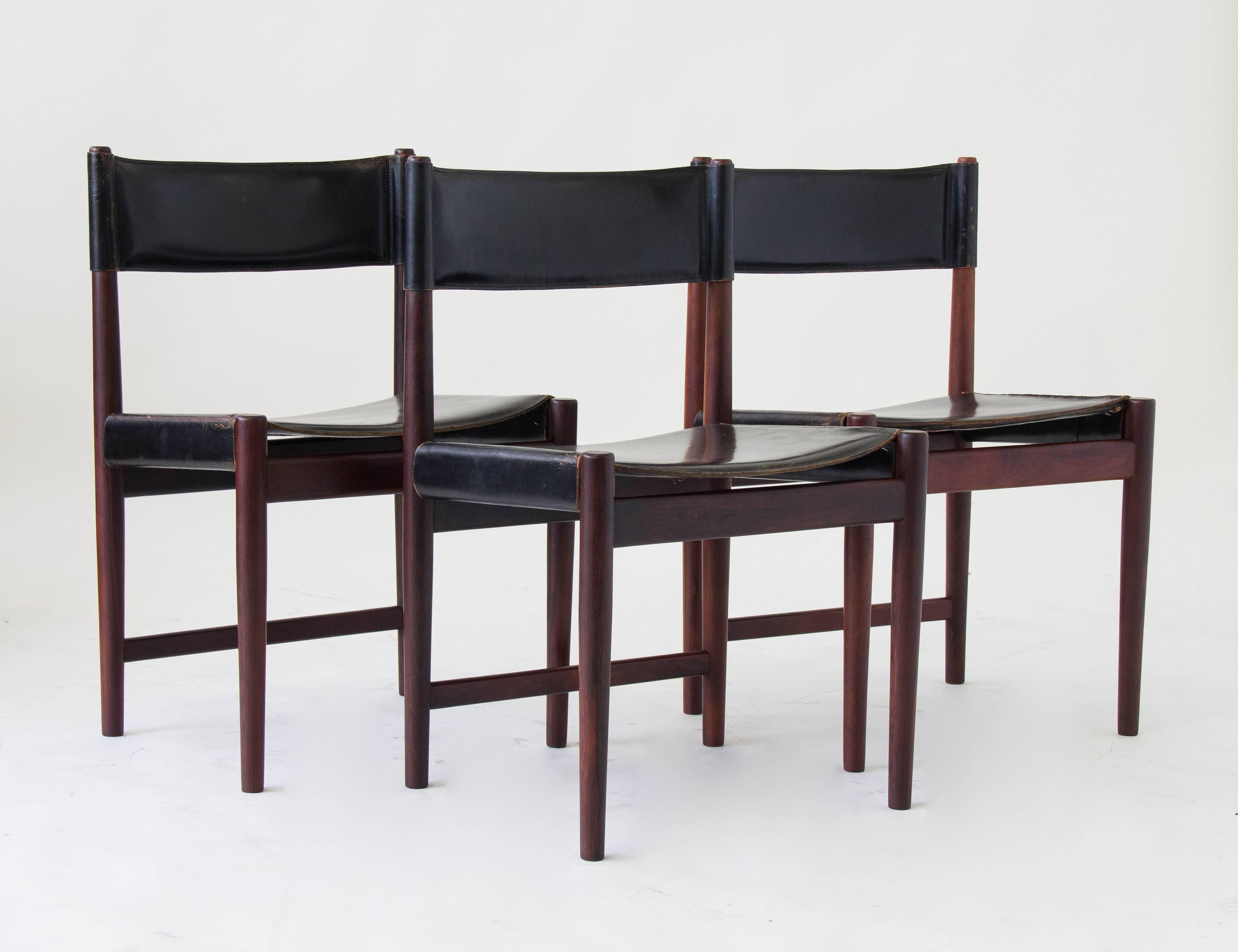 Scandinavian Modern Set of Six Kurt Østervig Rosewood and Leather Dining Chairs