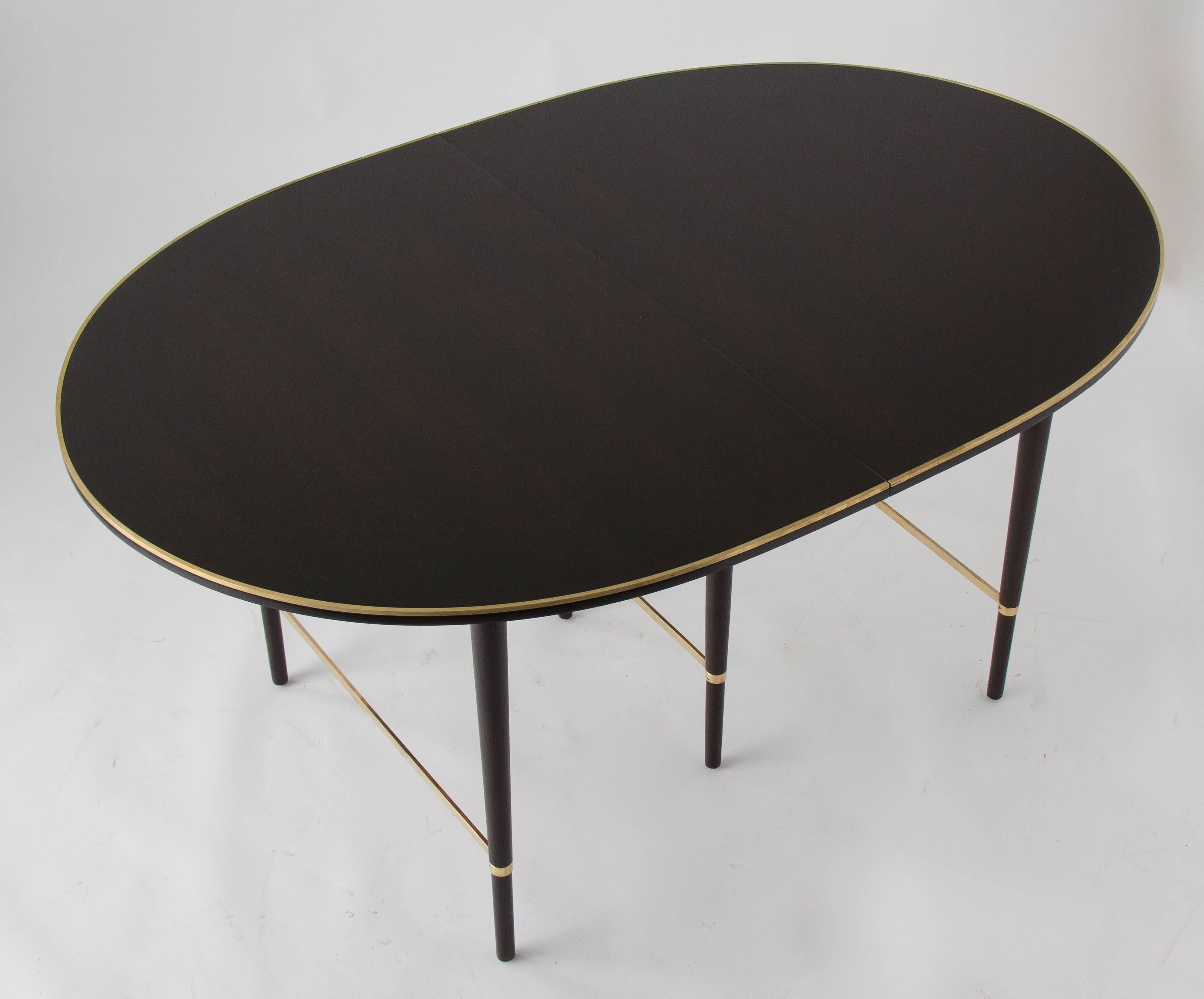 Ebonized Paul McCobb Connoisseur Dining Table with Brass Edging