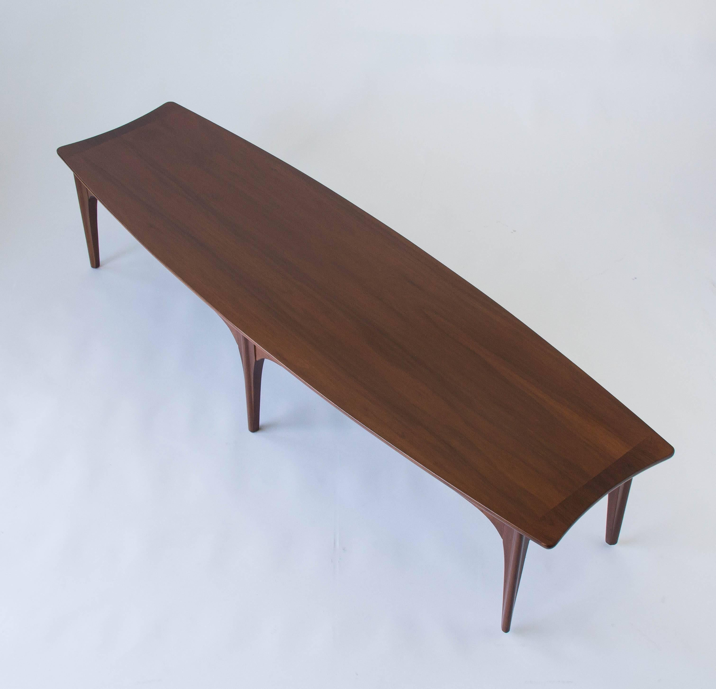 American Made Surfboard Coffee Table in Walnut and Rosewood In Excellent Condition In Los Angeles, CA