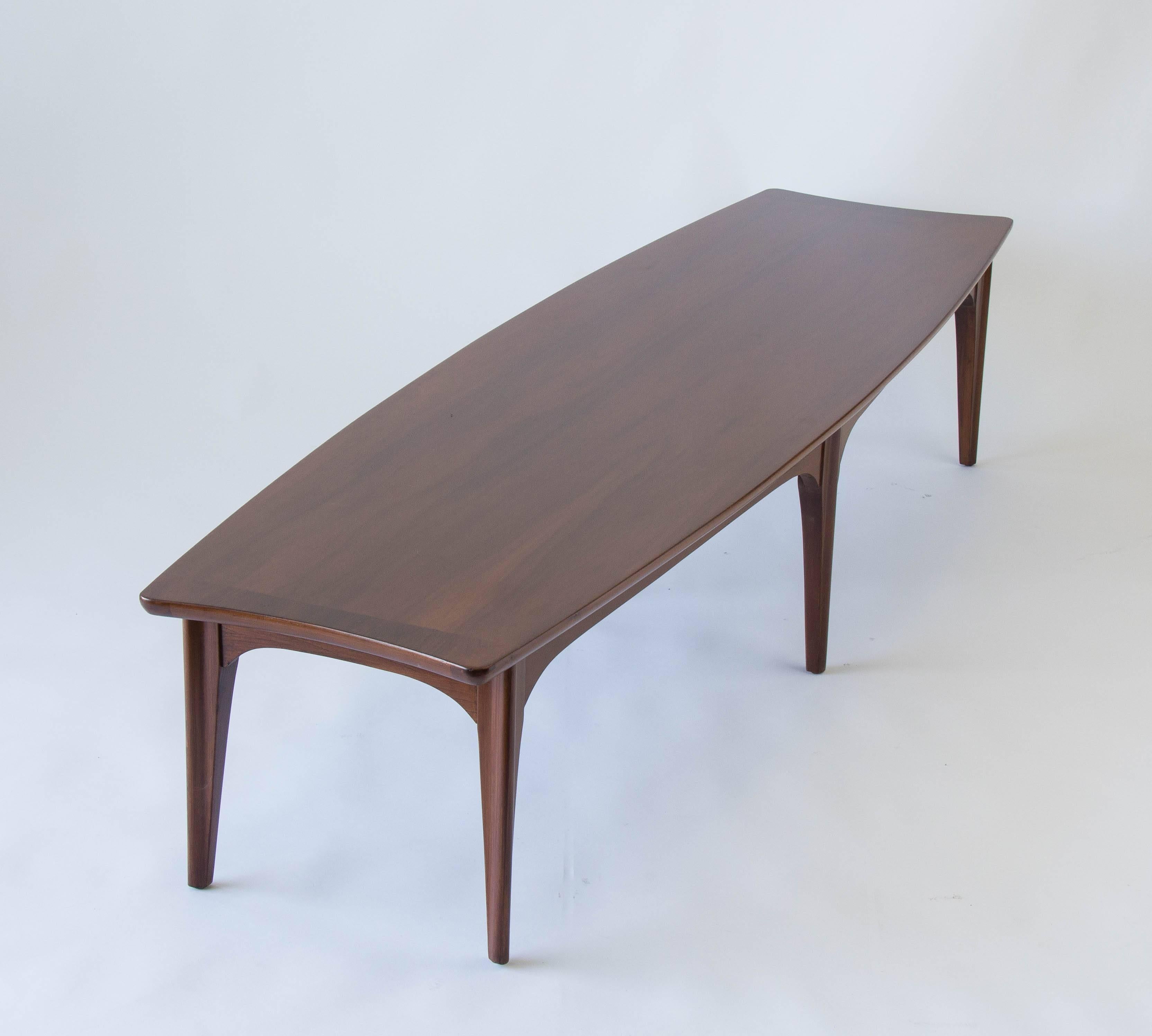 20th Century American Made Surfboard Coffee Table in Walnut and Rosewood