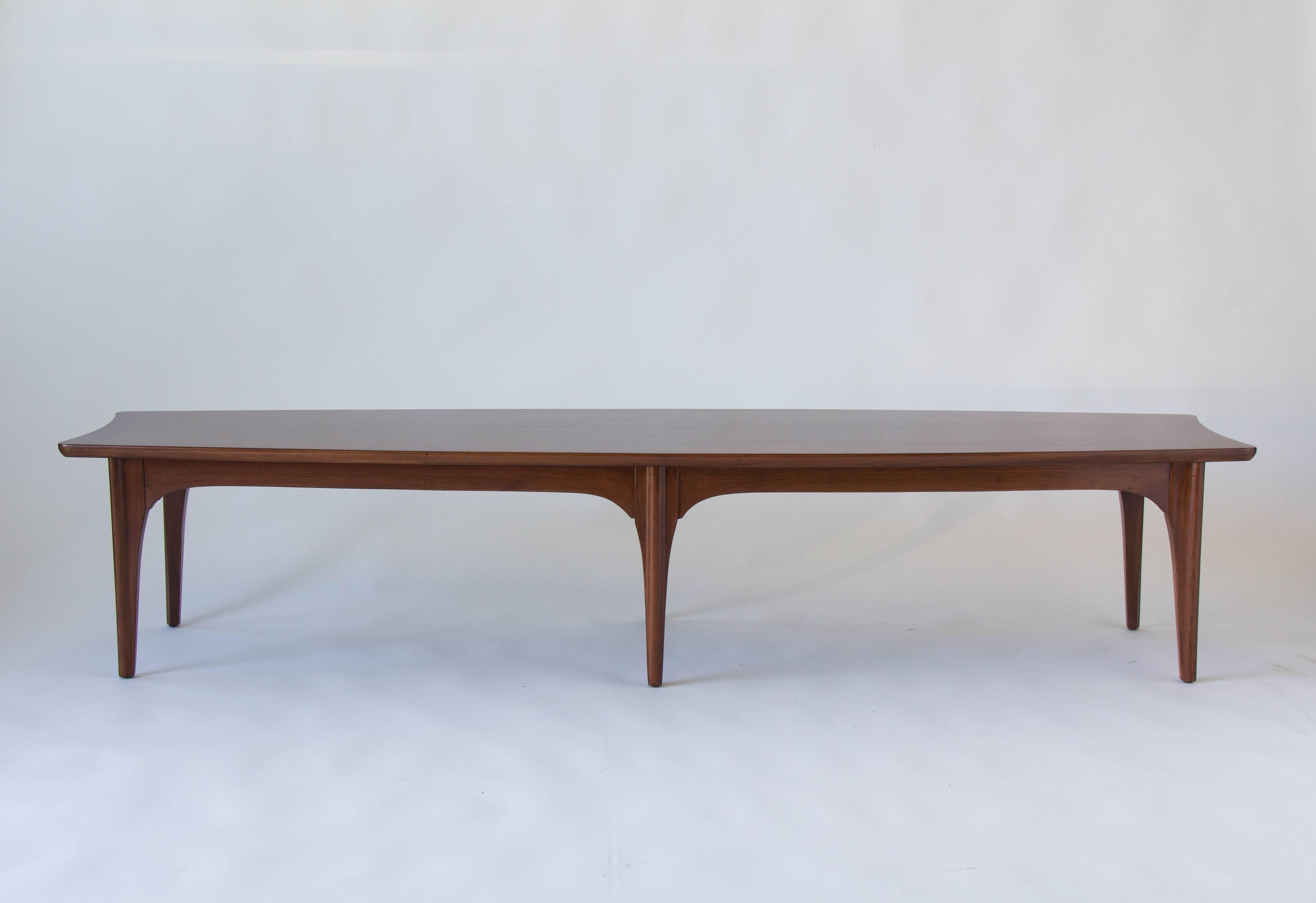 Mid-Century Modern American Made Surfboard Coffee Table in Walnut and Rosewood