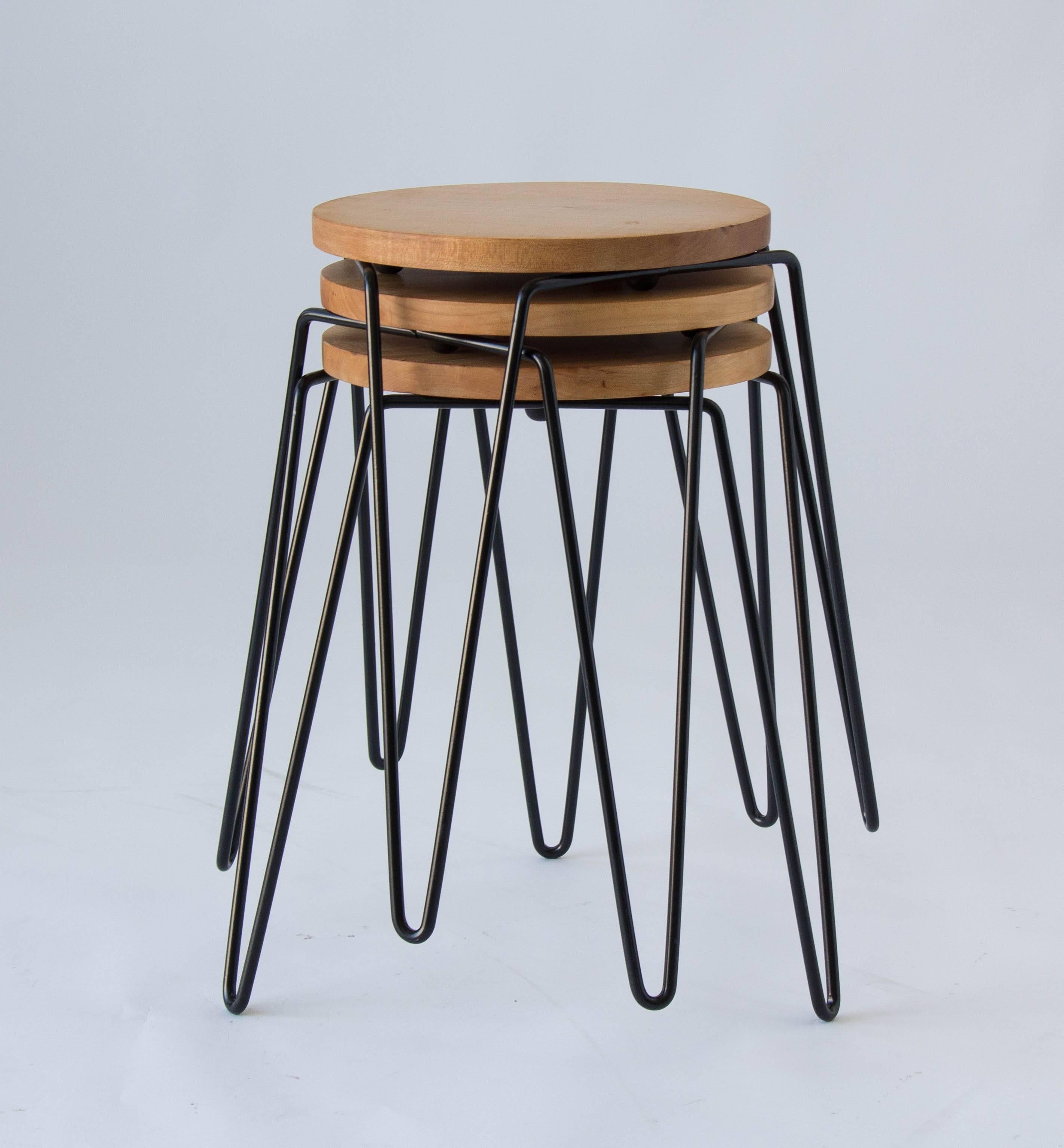 American Three Knoll No. 75 Stools with Wrought Iron Legs