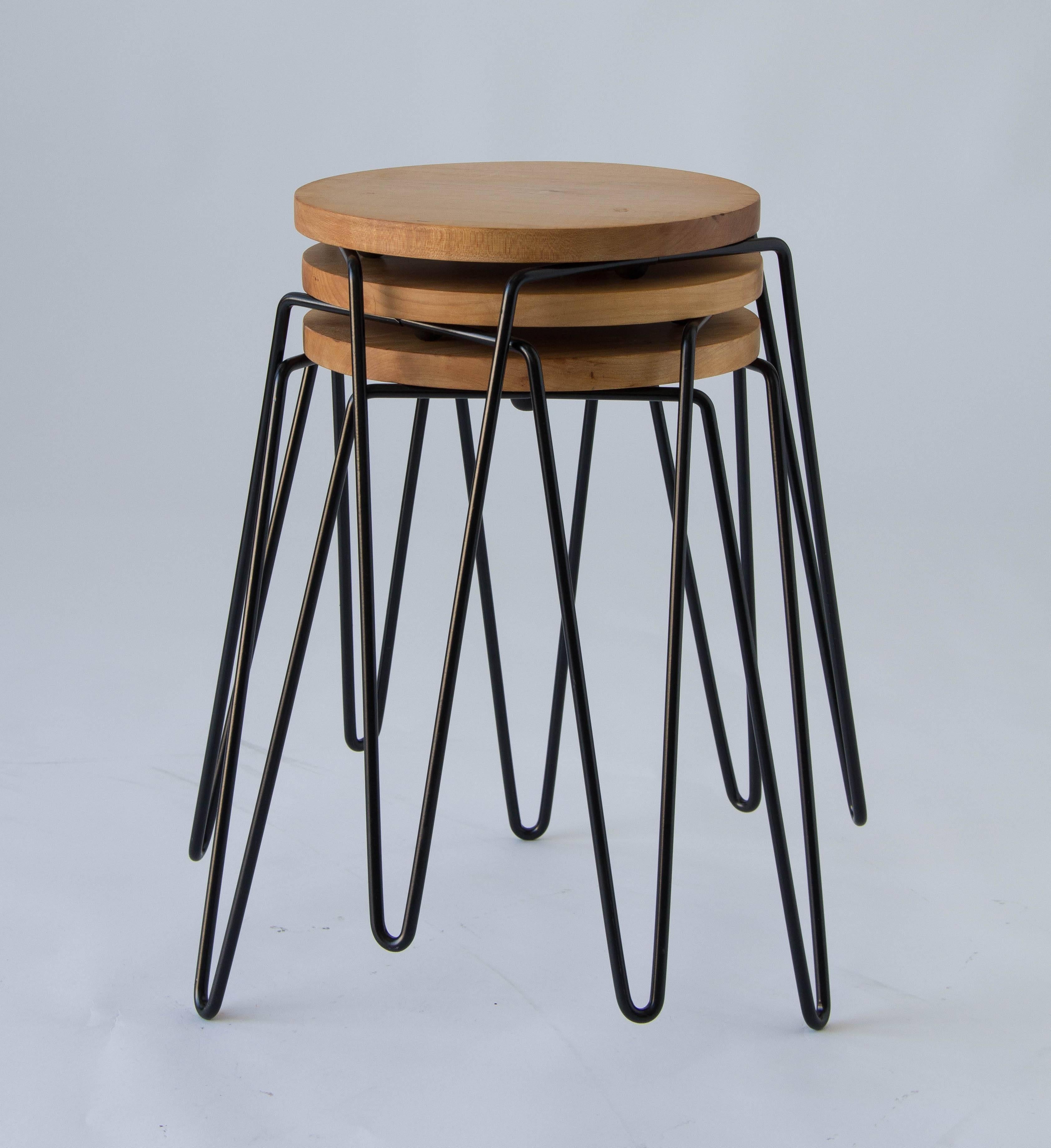 Three Knoll No. 75 Stools with Wrought Iron Legs In Excellent Condition In Los Angeles, CA