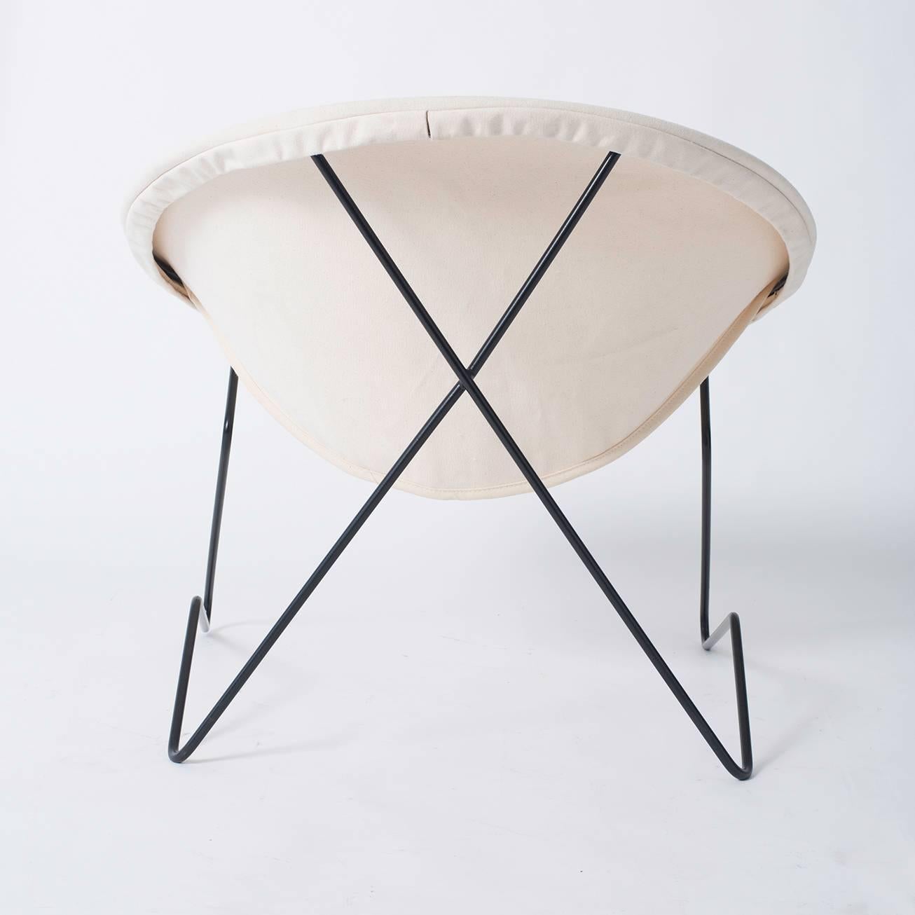 Single Cantilevered Modernist Hoop Chair with Canvas Cover In Excellent Condition In Los Angeles, CA