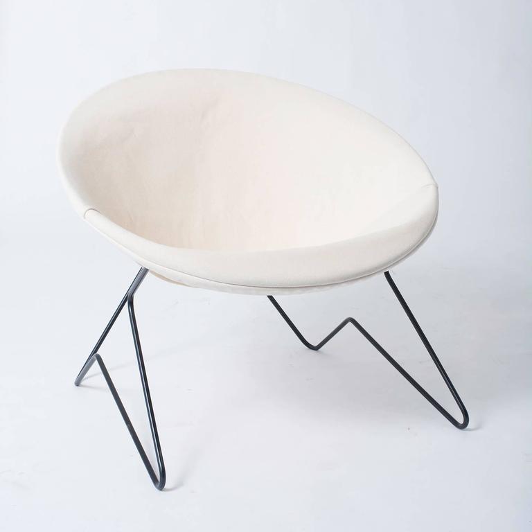 Single Cantilevered Modernist Hoop Chair With Canvas Cover For Mid Century Modern Single Cantilevered Modernist Hoop Chair With Canvas Cover For