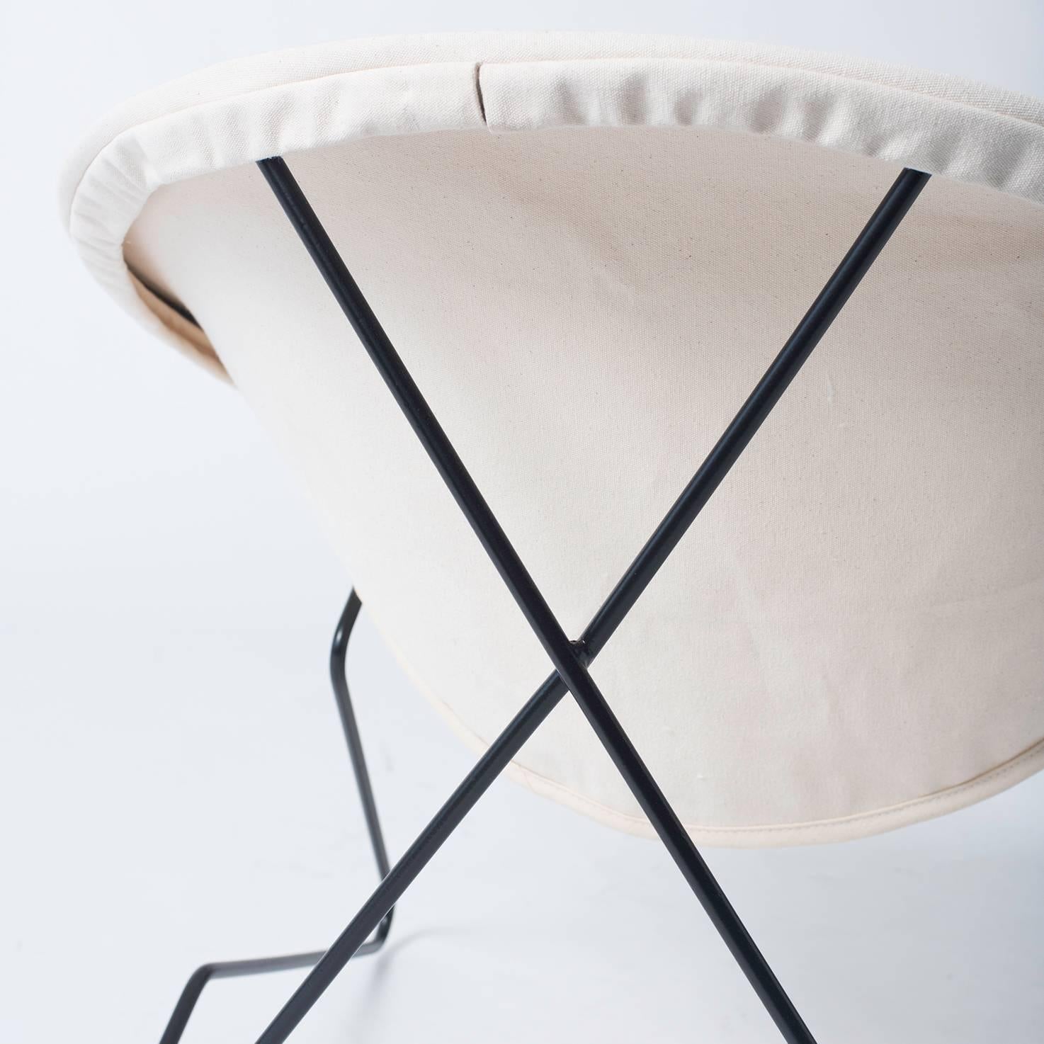 Cotton Canvas Single Cantilevered Modernist Hoop Chair with Canvas Cover