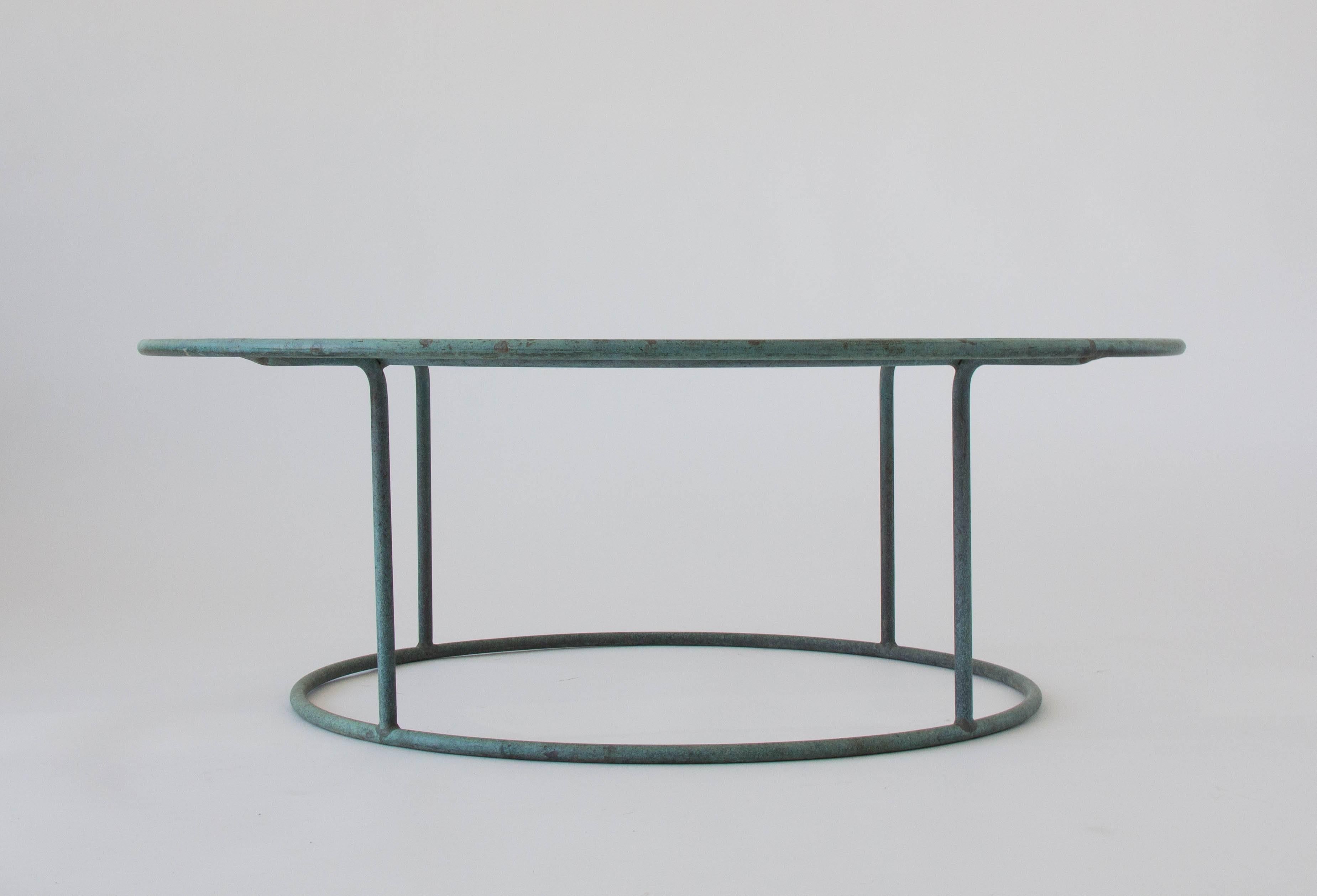 American Walter Lamb Round Coffee Table with Hammered Glass Top