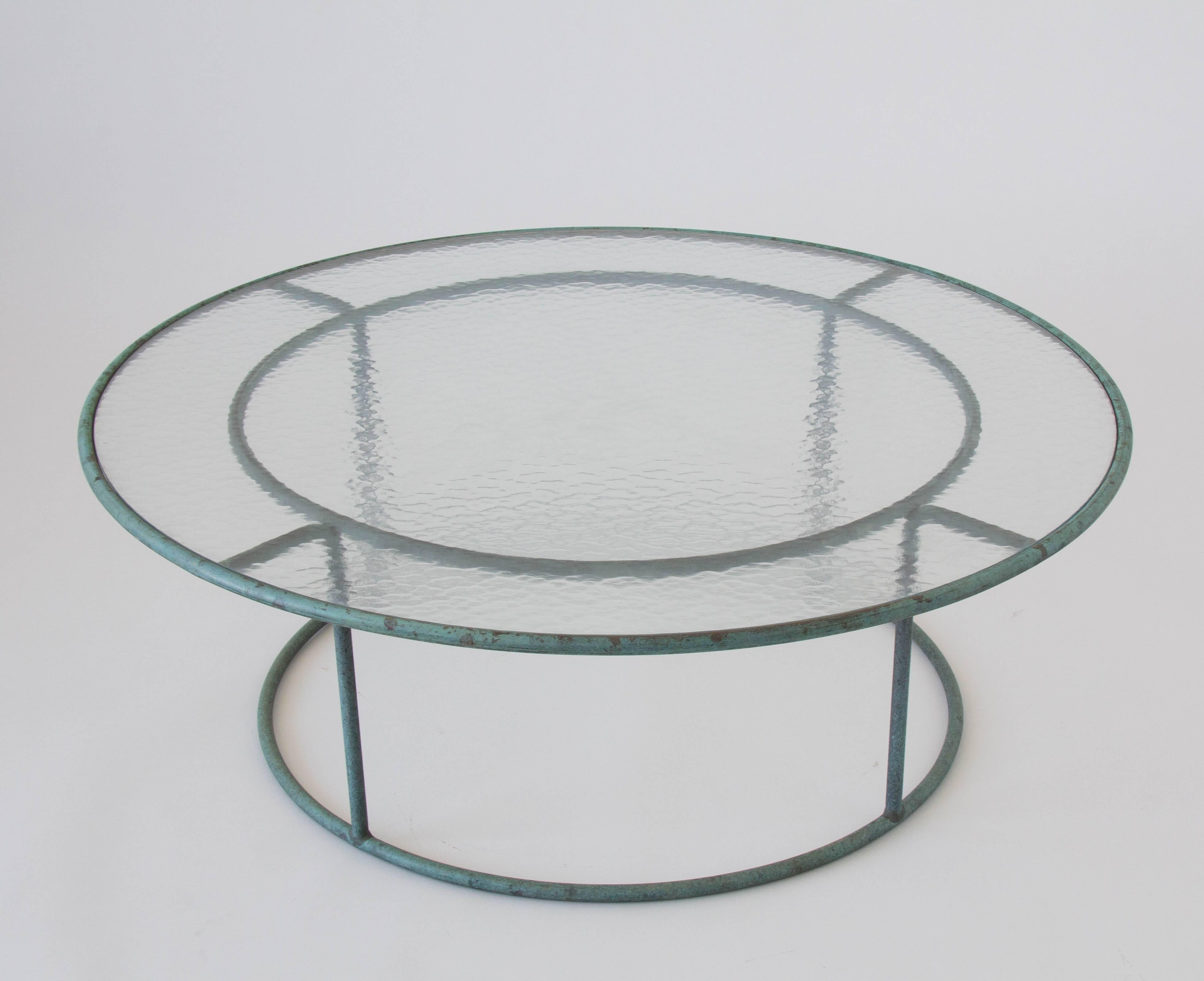 20th Century Walter Lamb Round Coffee Table with Hammered Glass Top