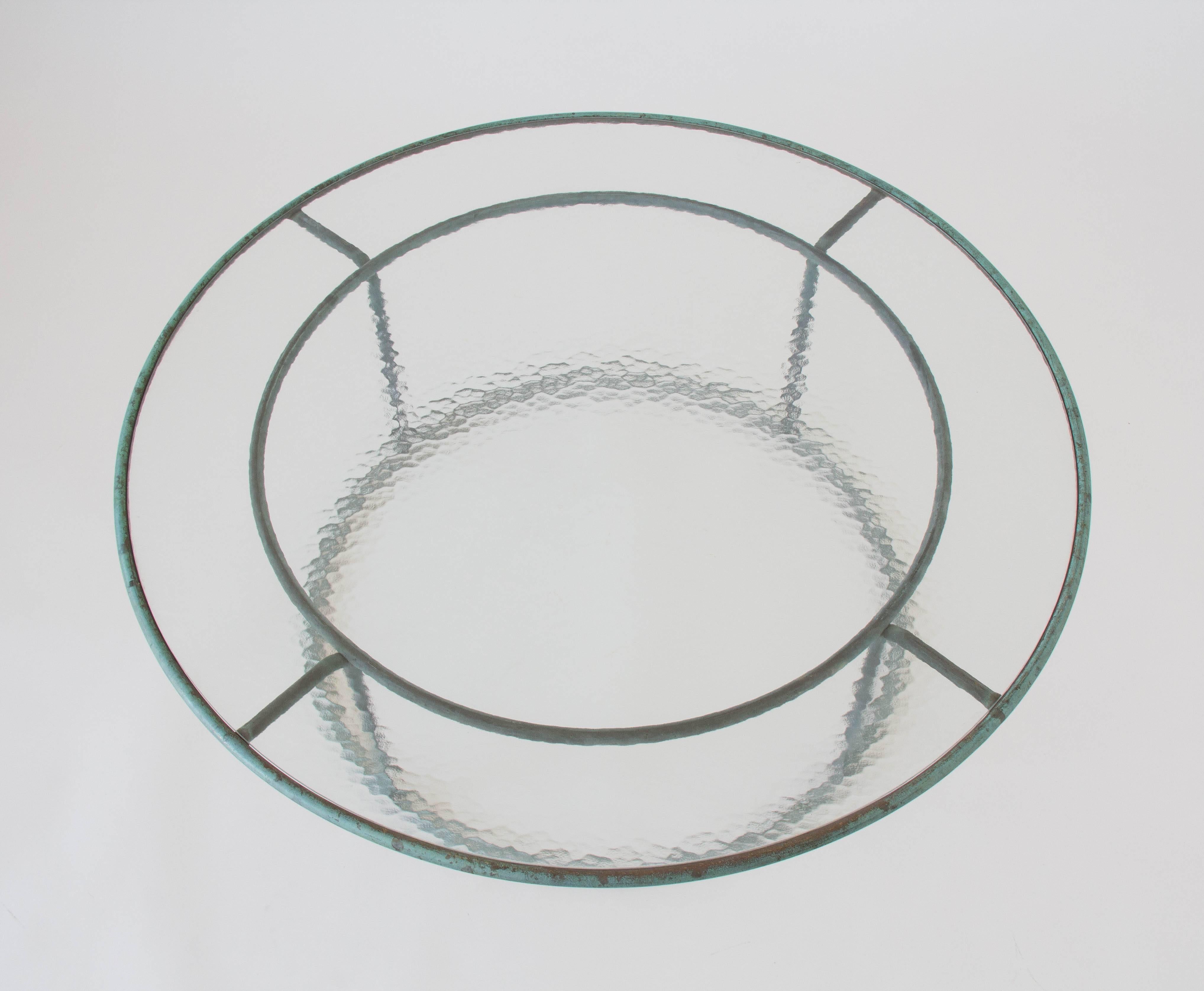 Bronze Walter Lamb Round Coffee Table with Hammered Glass Top