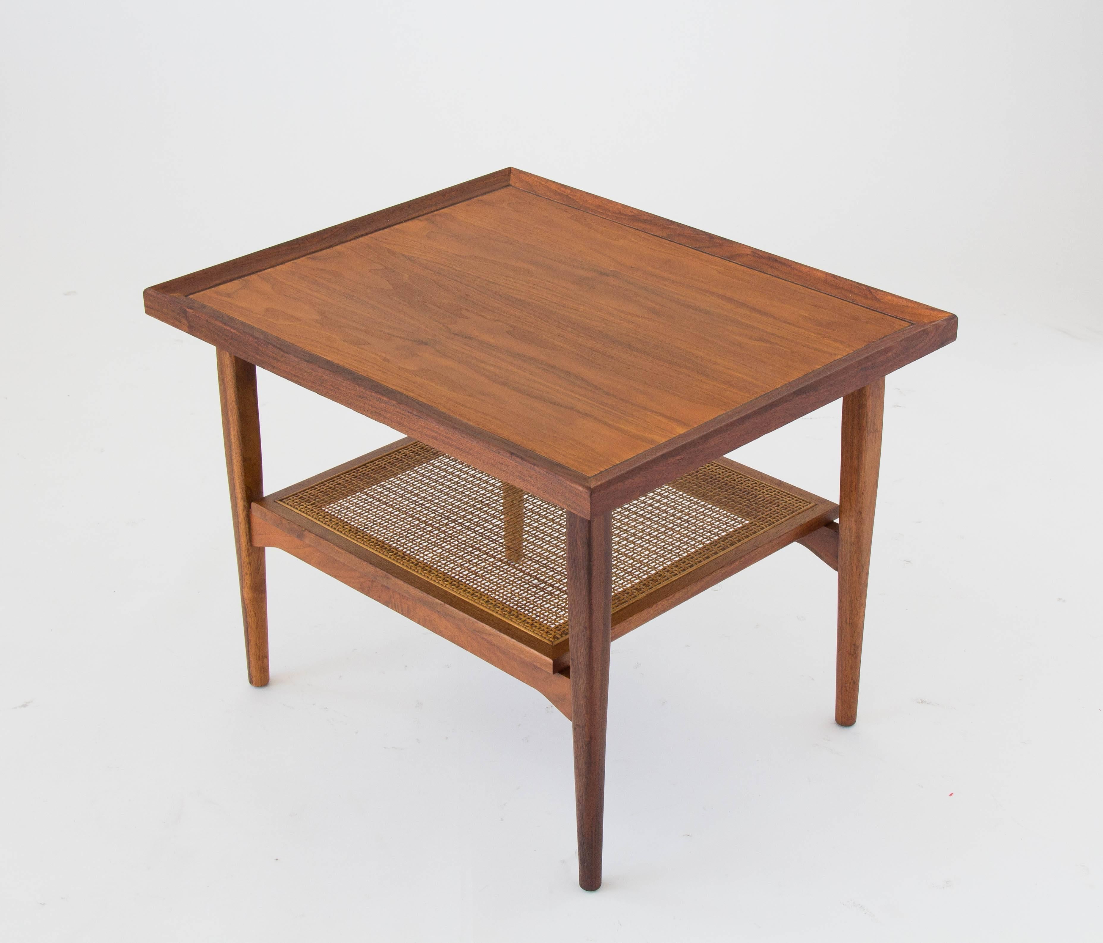 Woven Drexel Declaration Side Table with Cane Shelf