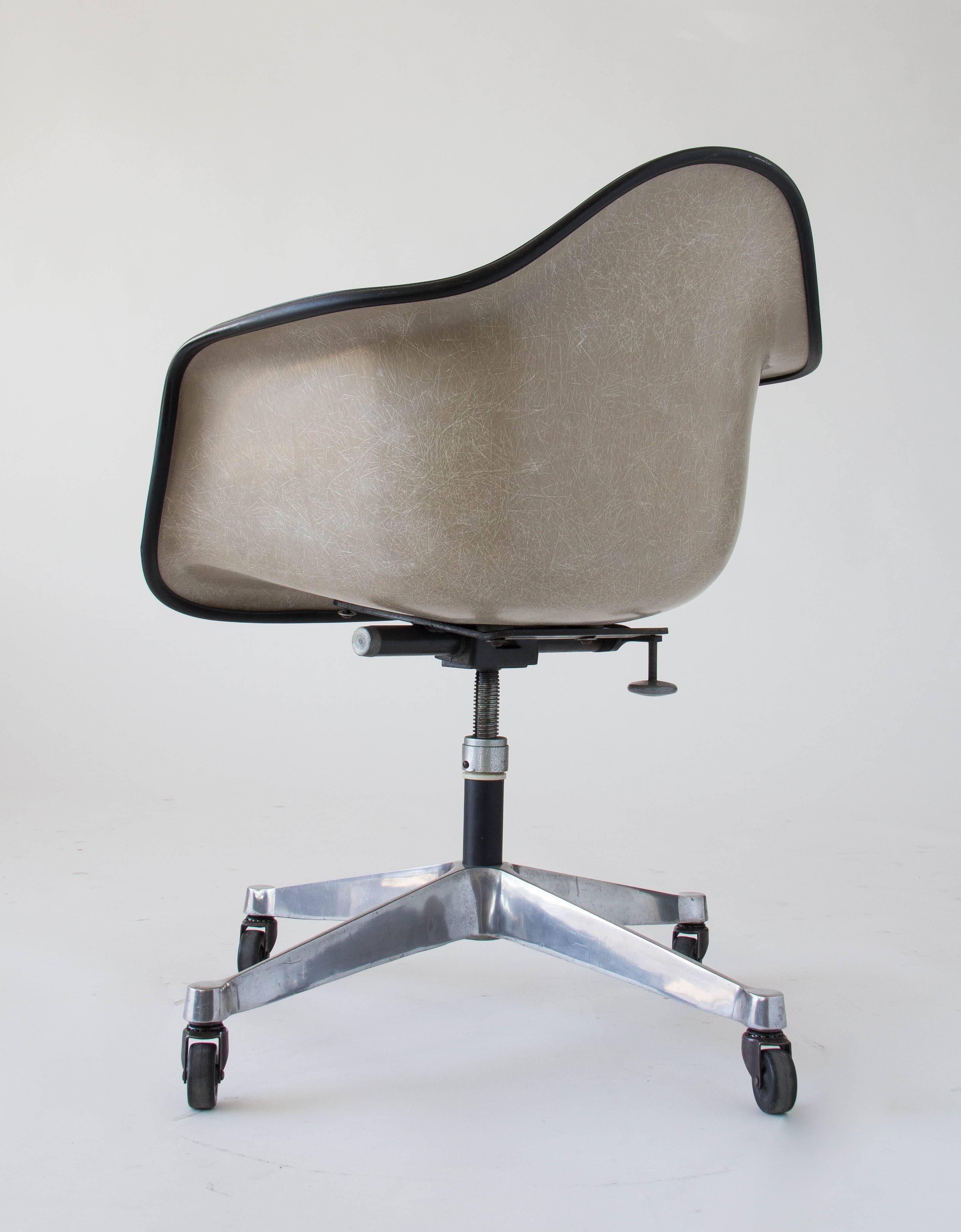 Polished Ray & Charles Eames Wheeled Shell Chair with Vinyl Cover