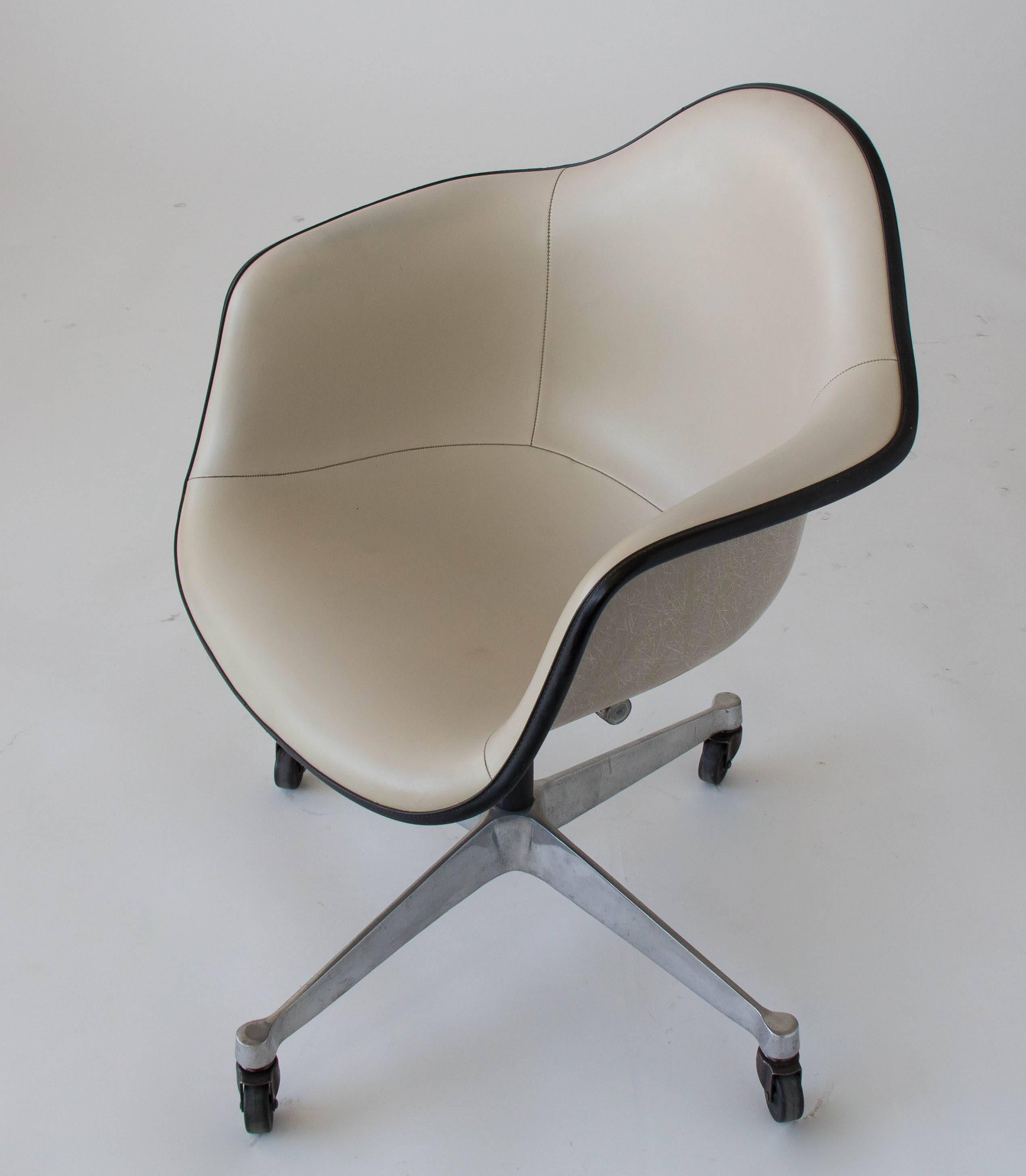 Mid-Century Modern Ray & Charles Eames Wheeled Shell Chair with Vinyl Cover