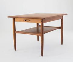 Danish Modern Side Table with Shelf and Drawer
