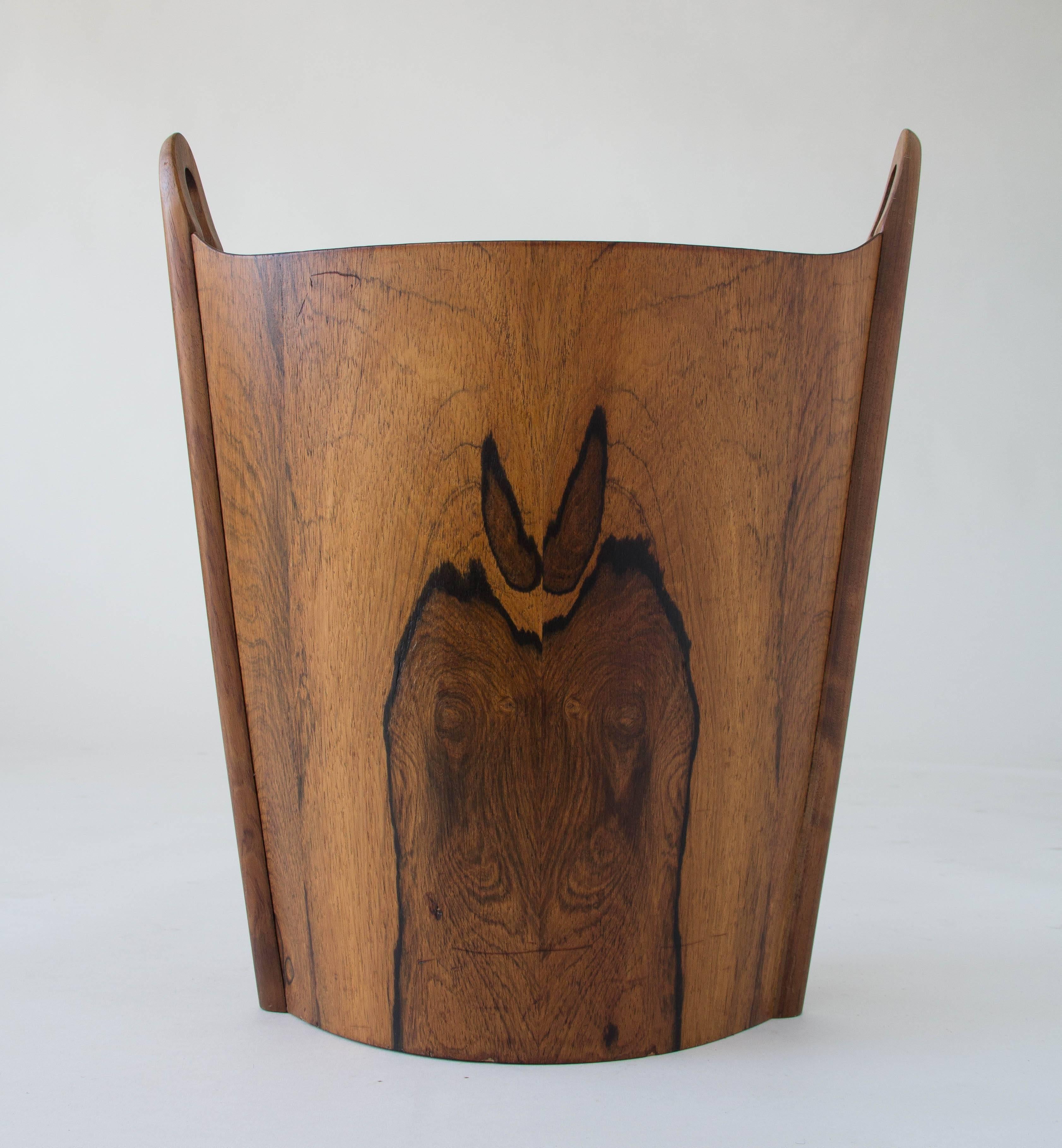 Rosewood Wastebasket by Einar Barnes for P.S. Heggen In Excellent Condition In Los Angeles, CA