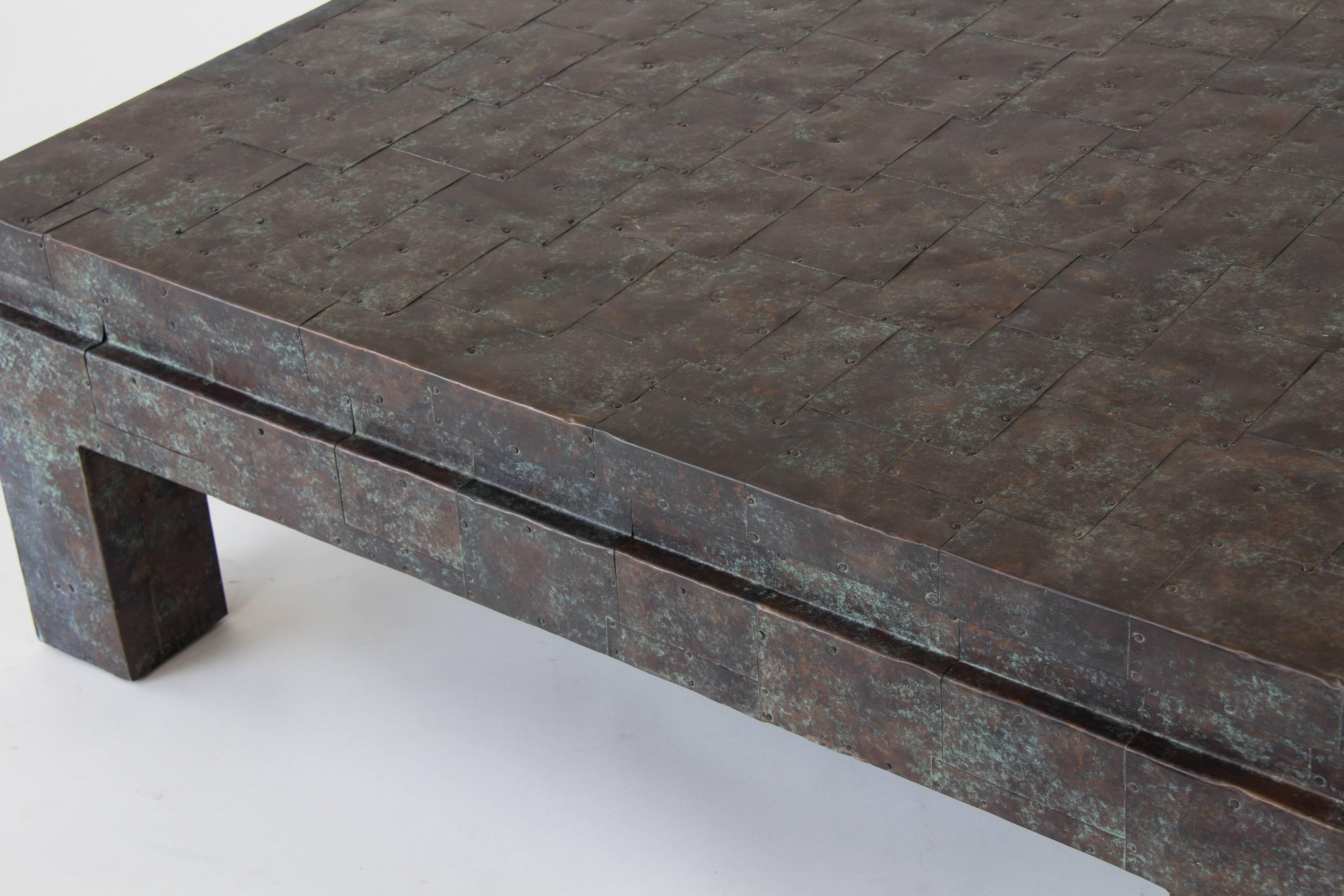 Amsterdam School Square Coffee Table with Copper Patchwork Finish by Maitland-Smith
