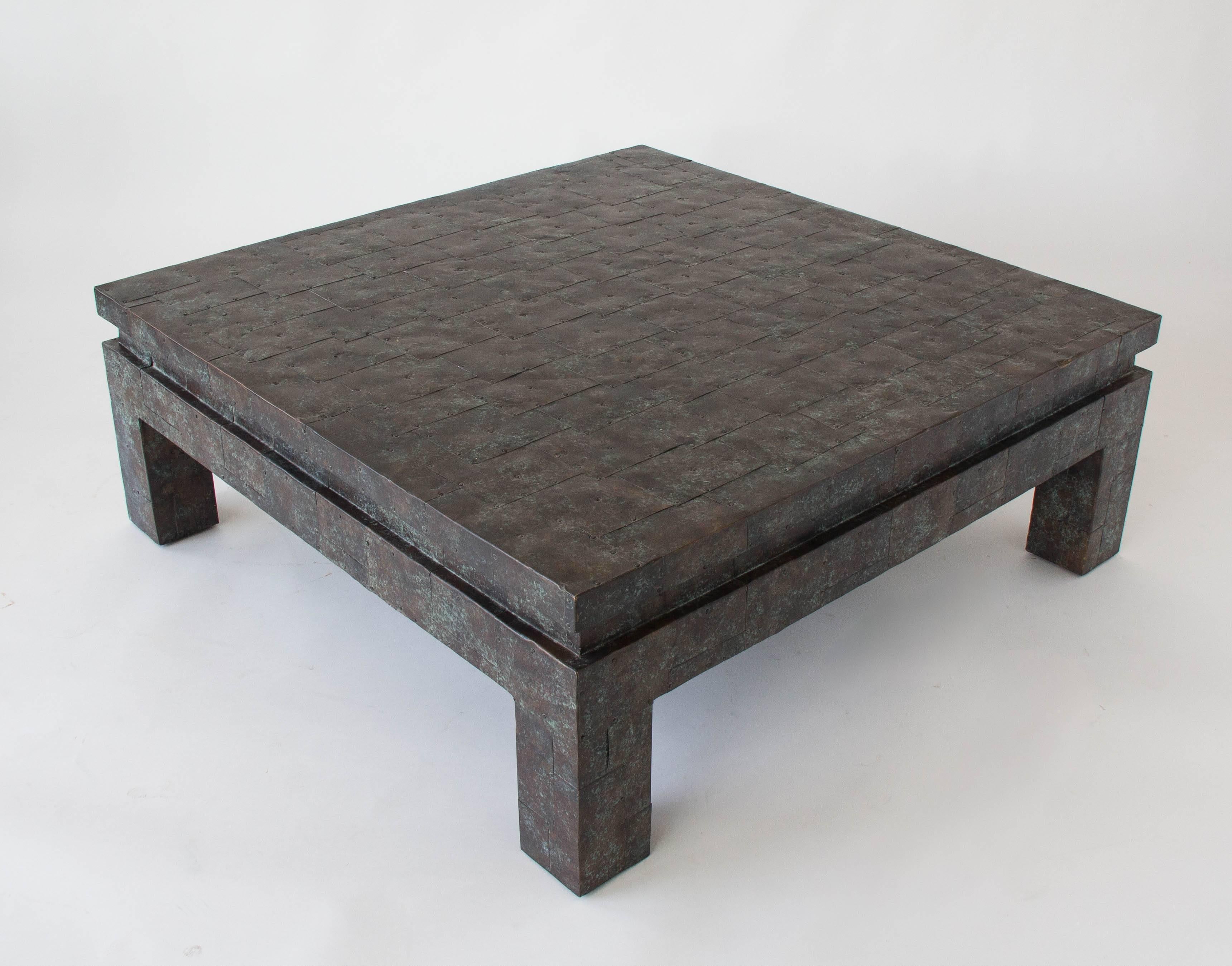 American Square Coffee Table with Copper Patchwork Finish by Maitland-Smith
