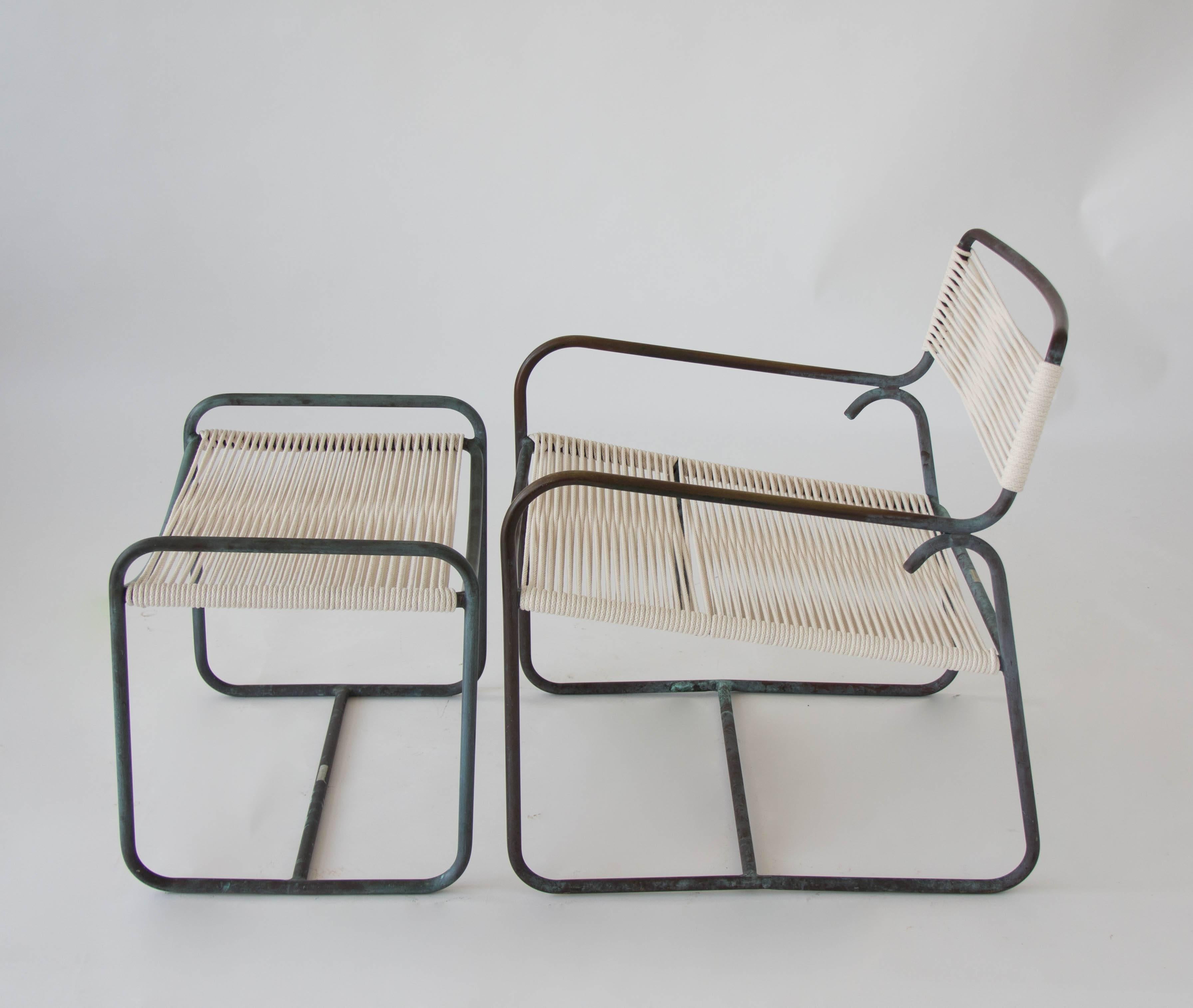 Mid-Century Modern Single Walter Lamb Patio Lounge Chair and Ottoman Set