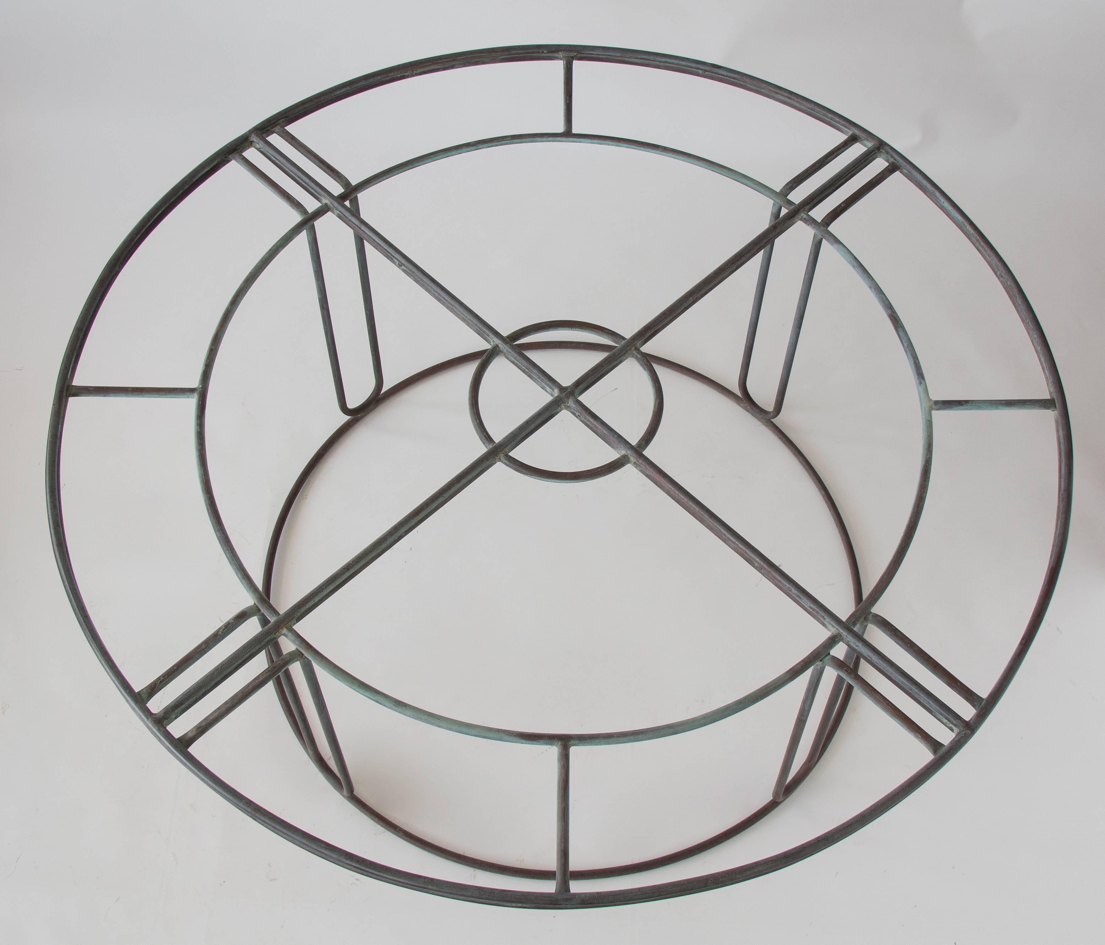 Walter Lamb Bronze Round Dining Table with Hammered Glass Top 2