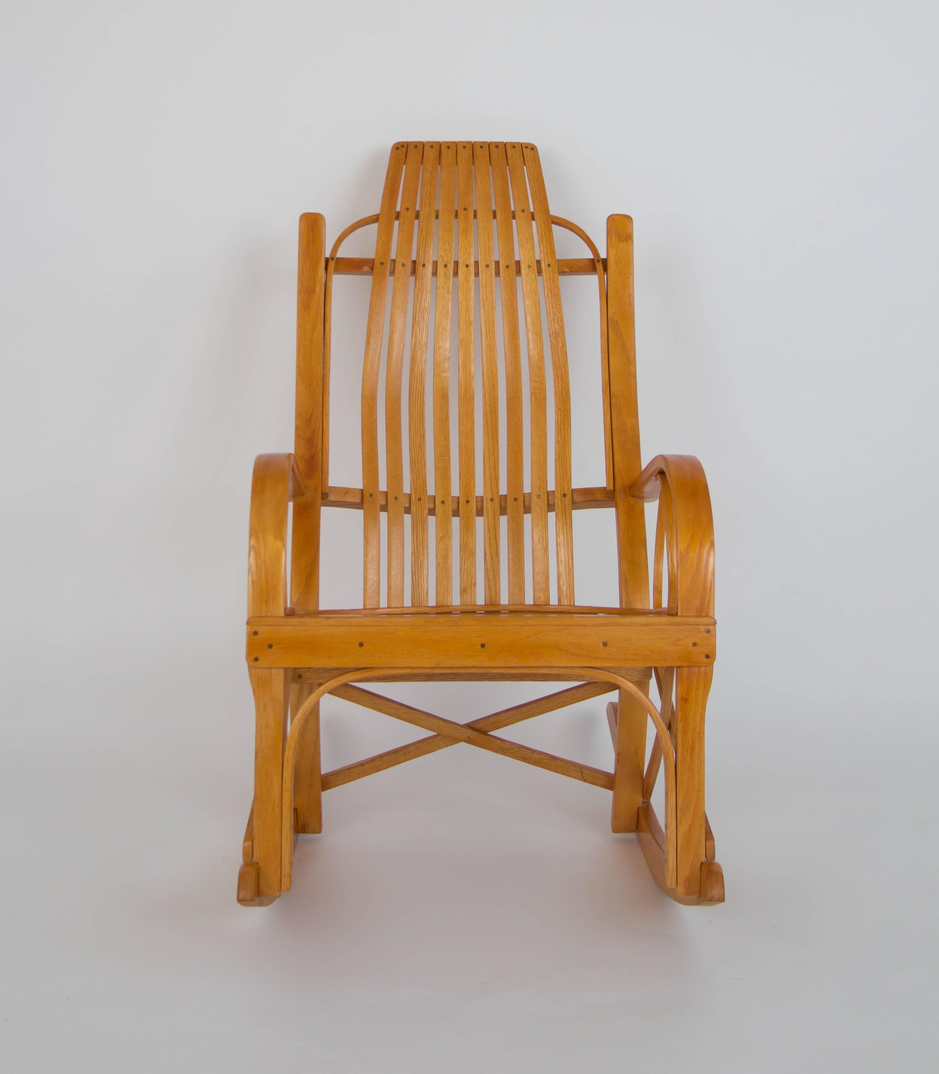 Bentwood Adirondack Rocking Chair with Slatted Seat In Excellent Condition In Los Angeles, CA