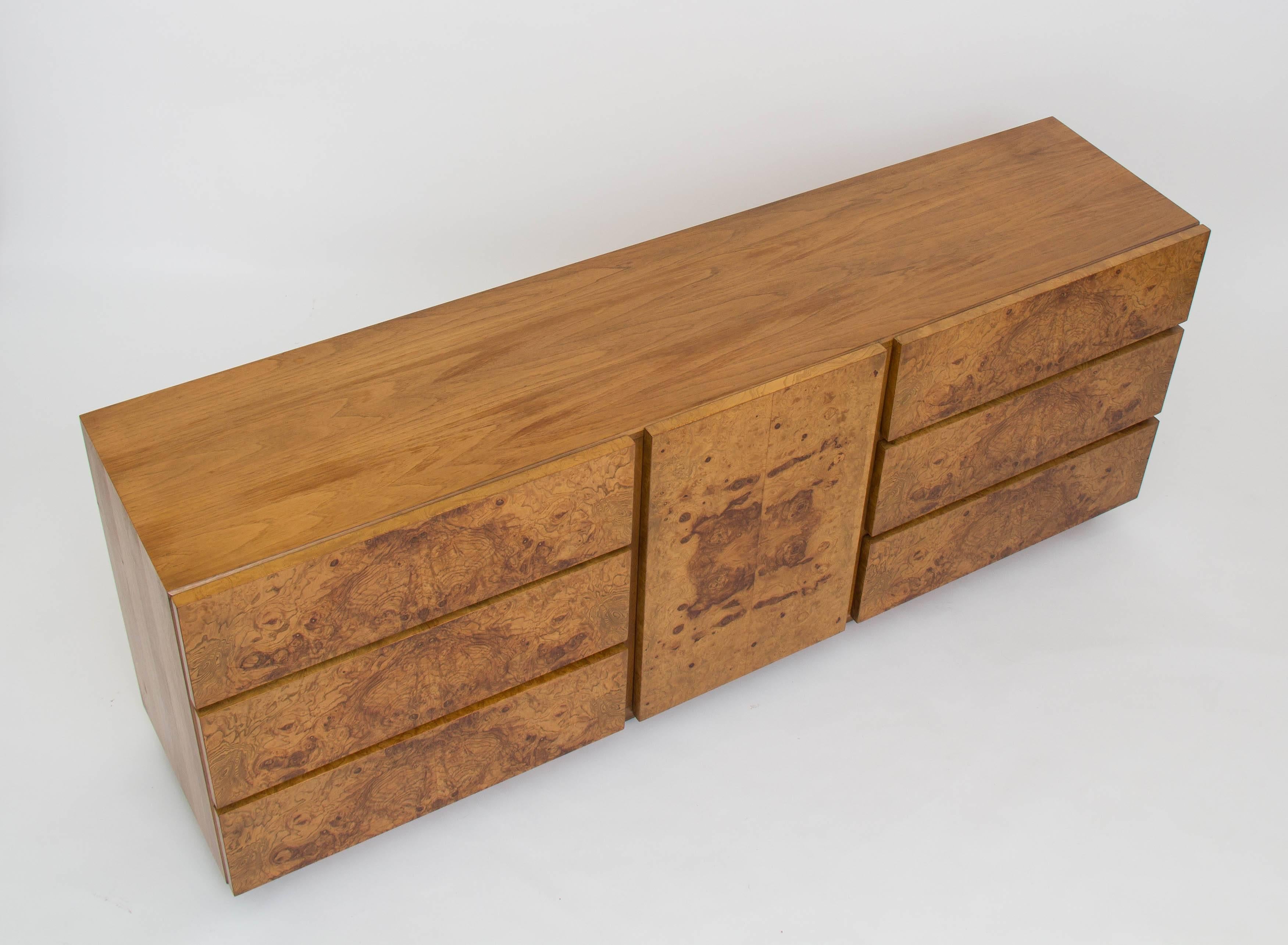 American Olive Burl Wood Credenza or Dresser by Milo Baughman for Lane