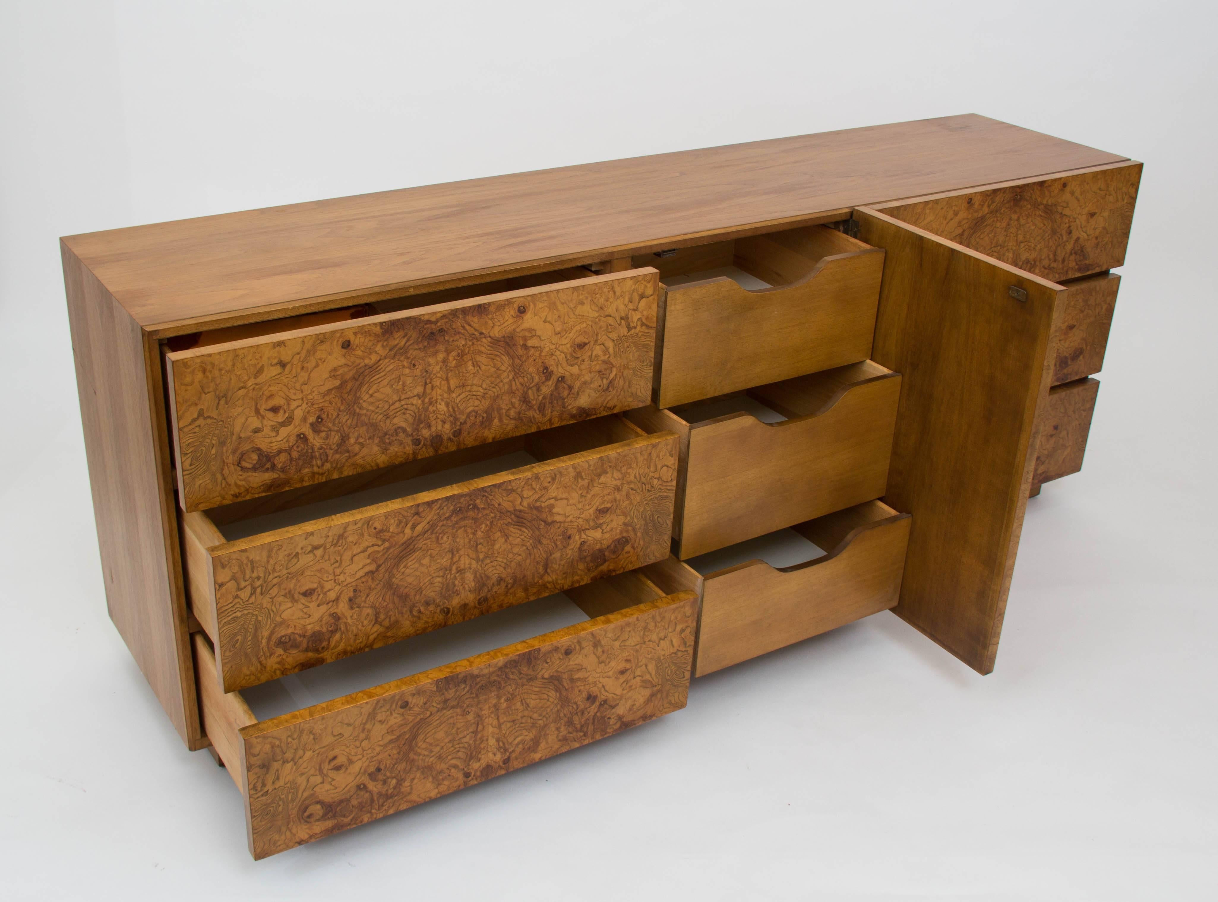 20th Century Olive Burl Wood Credenza or Dresser by Milo Baughman for Lane