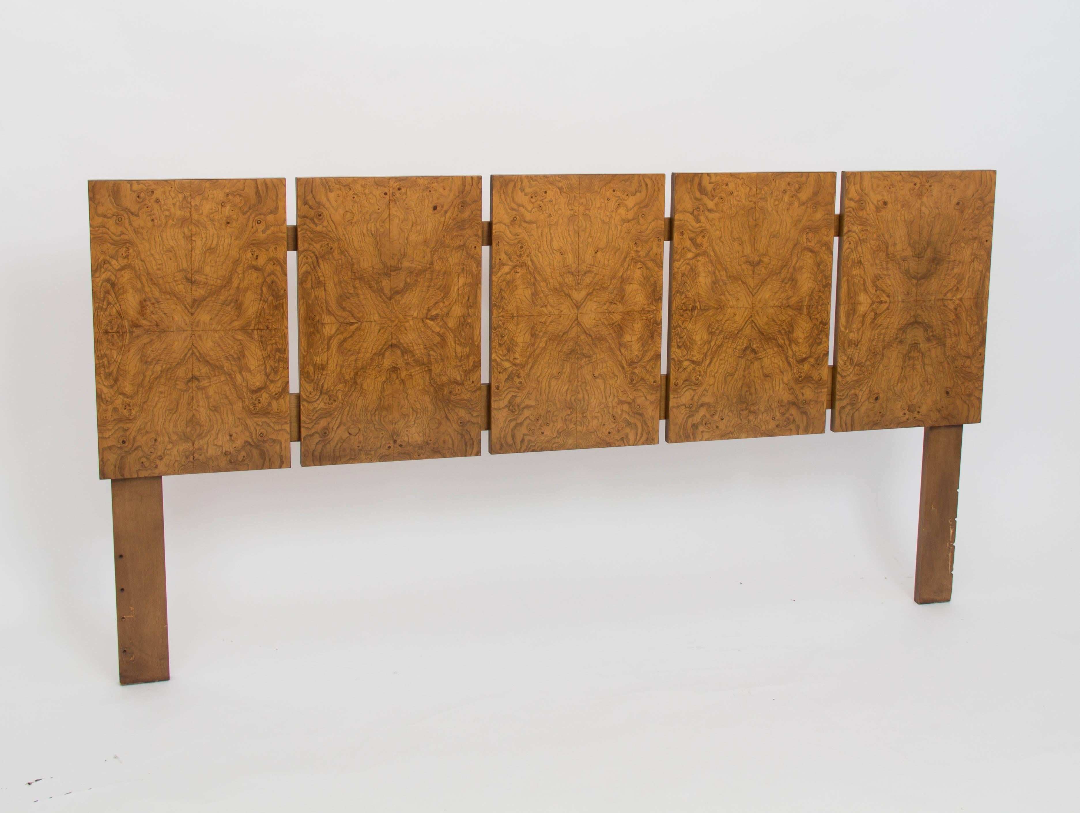 Mid-Century Modern Olive Burl Wood King-Sized Headboard by Milo Baughman for Lane