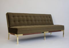 Lee Woodard Quilted Velvet Sofa with Walnut and Brass Frame