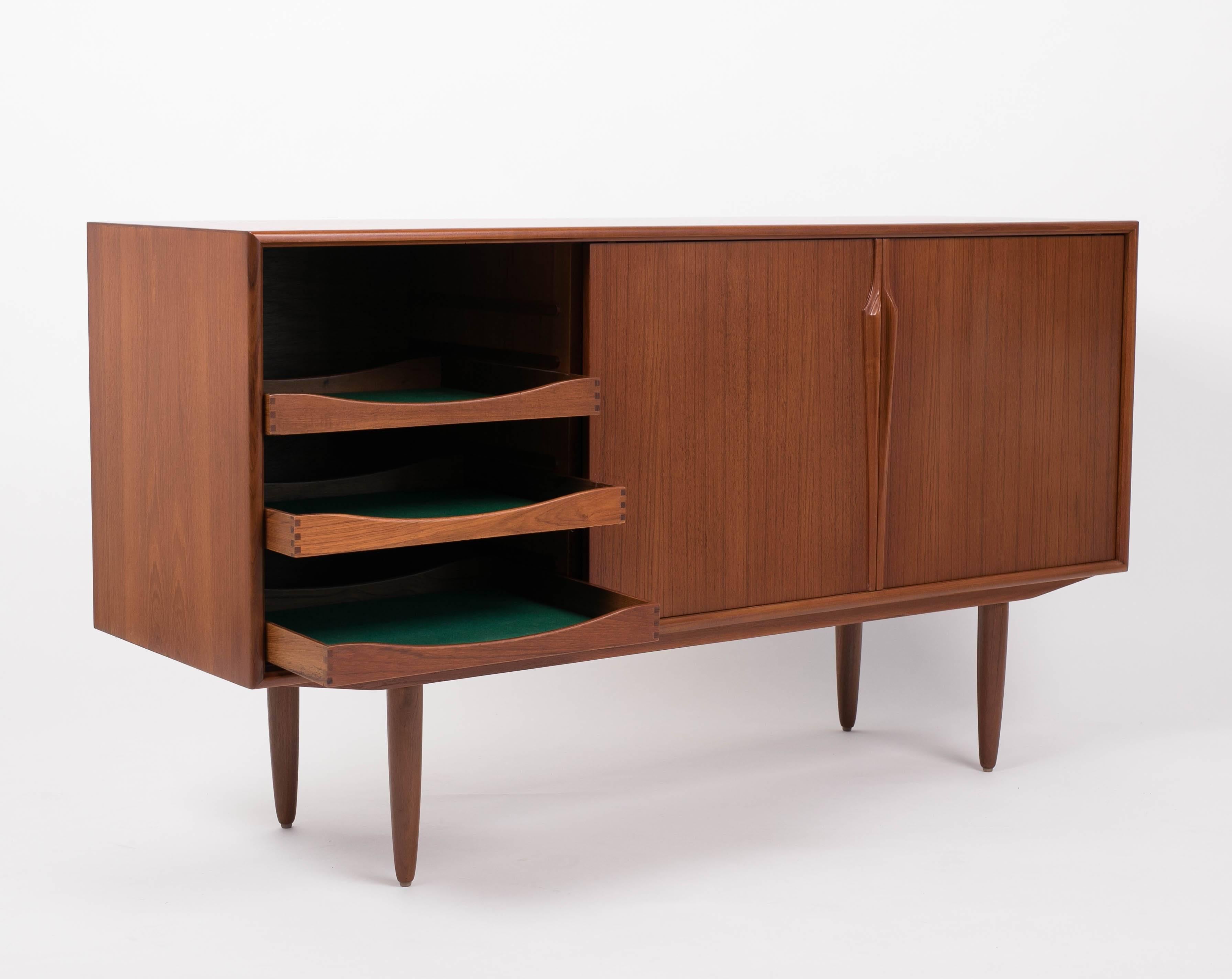 Danish Gunni Omann Teak Cabinet with Three Sliding Panels