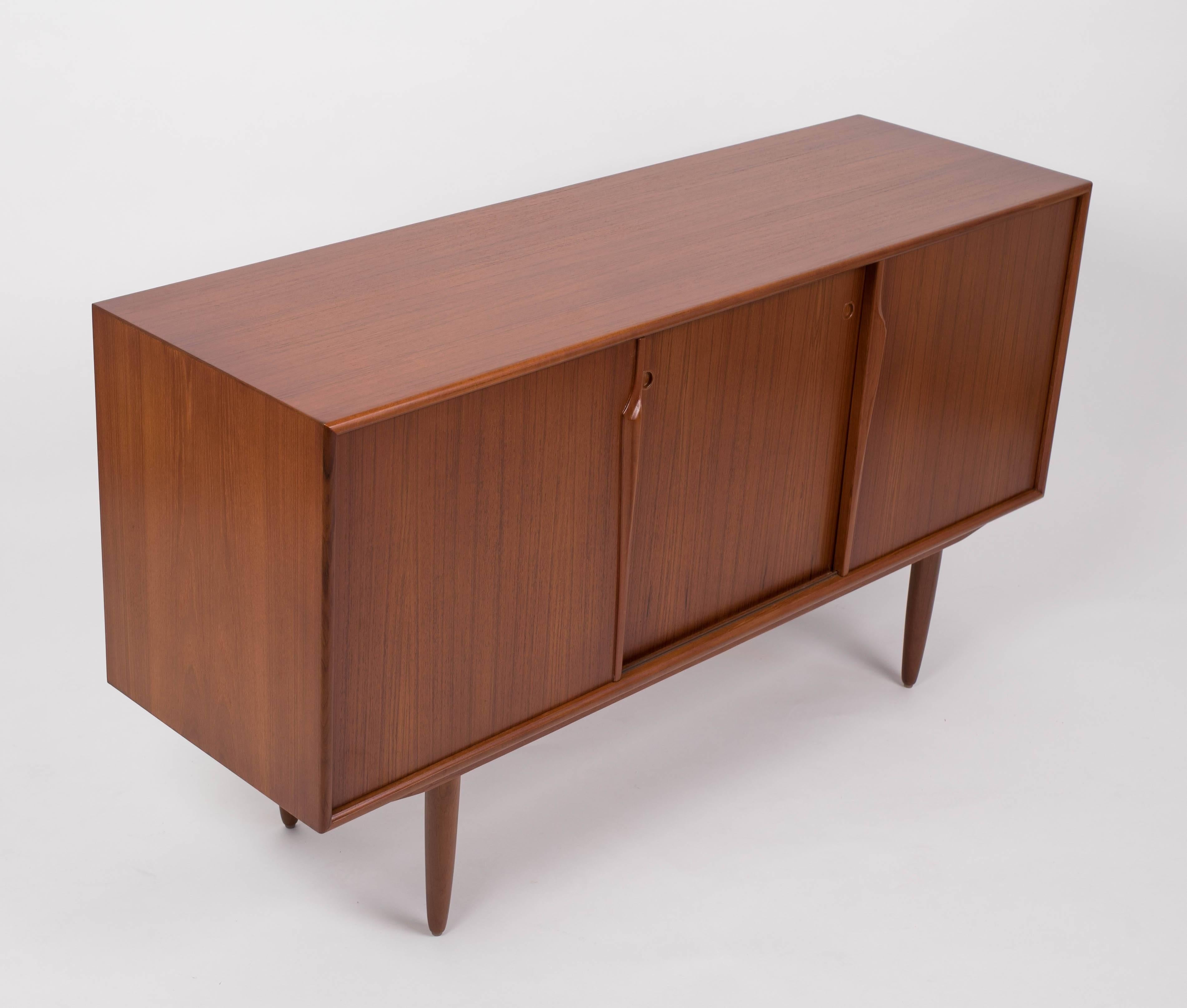 Gunni Omann Teak Cabinet with Three Sliding Panels In Excellent Condition In Los Angeles, CA