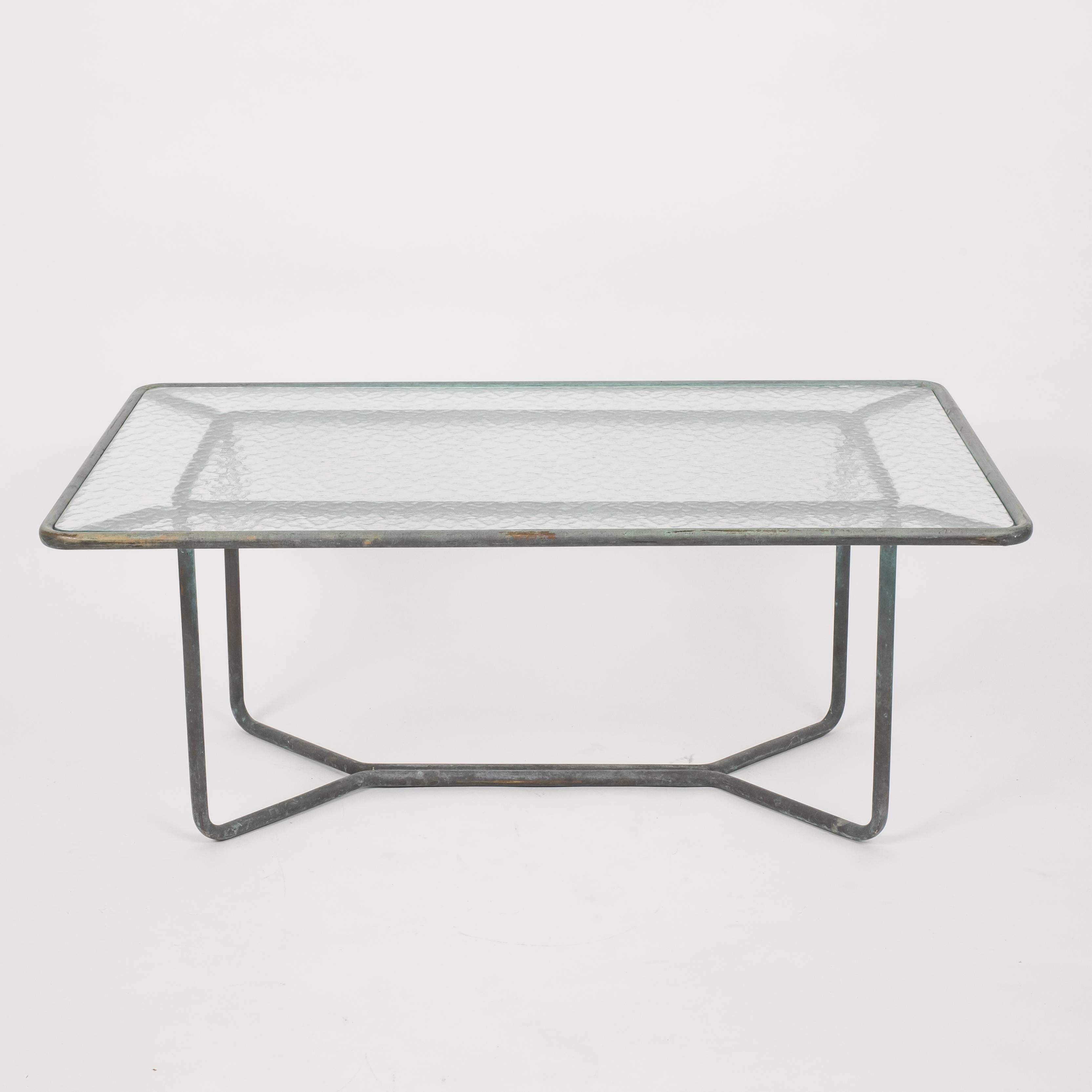 Walter Lamb Rectangular Coffee Table with Hammered Glass Top In Good Condition In Los Angeles, CA