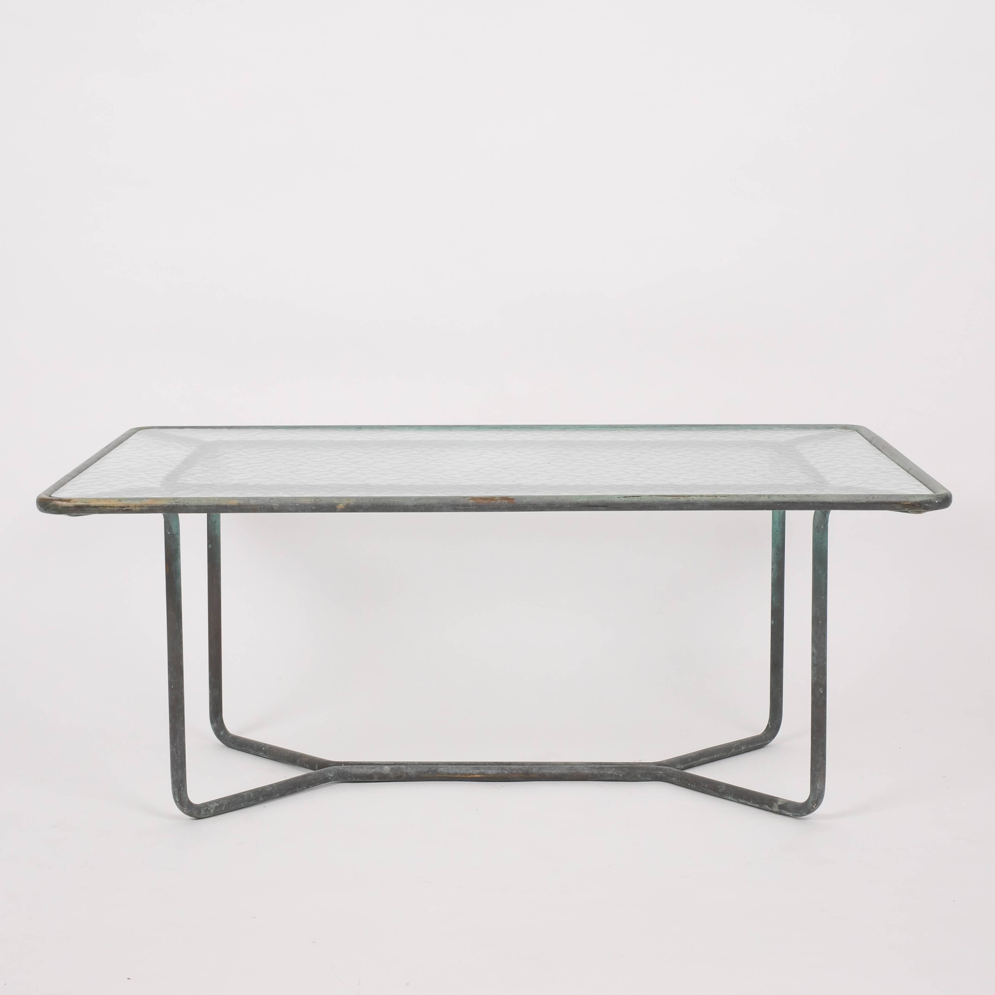 American Walter Lamb Rectangular Coffee Table with Hammered Glass Top
