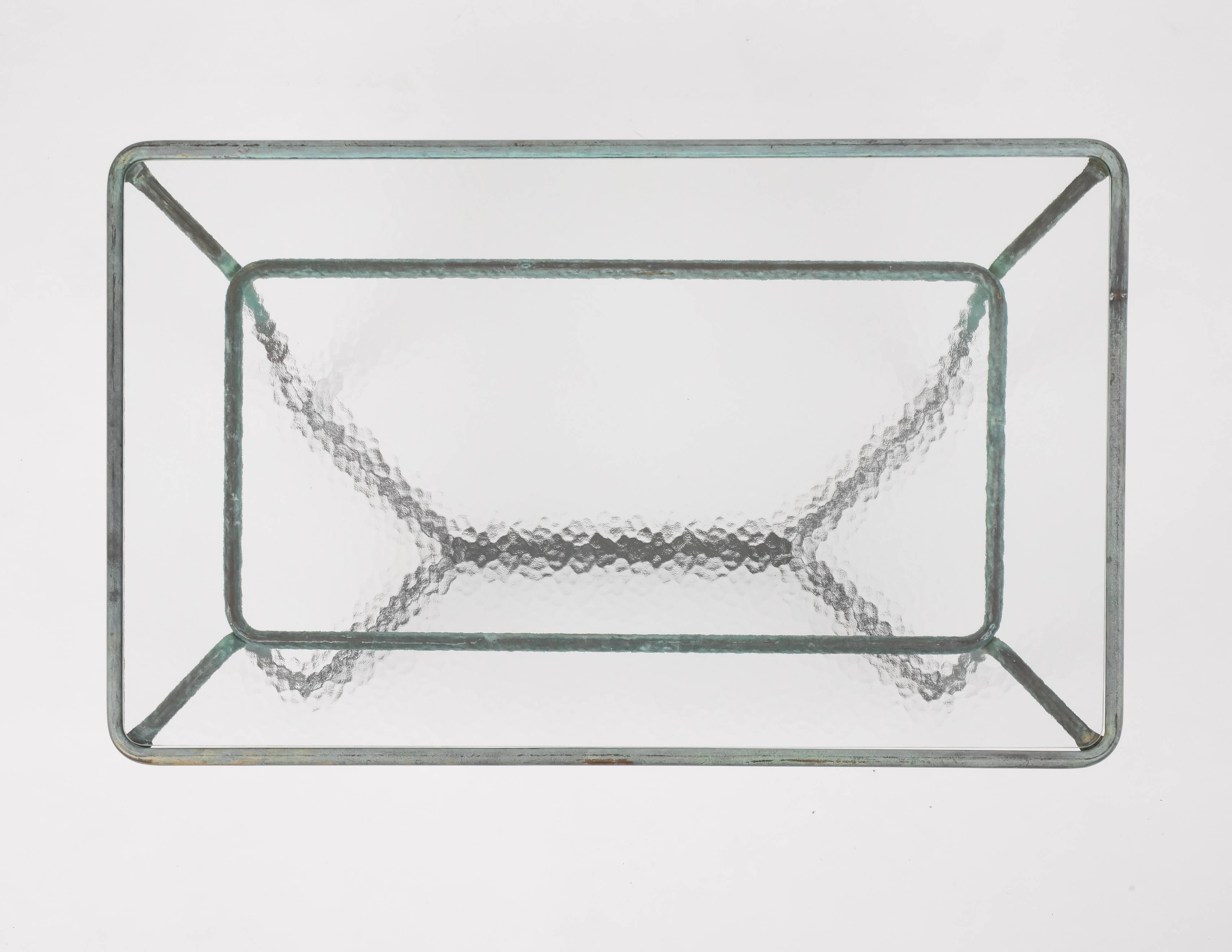 20th Century Walter Lamb Rectangular Coffee Table with Hammered Glass Top