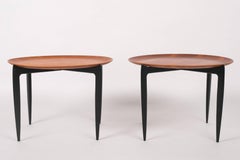 Pair of Fritz Hansen Teak Tray Tables with Ebonized Frame