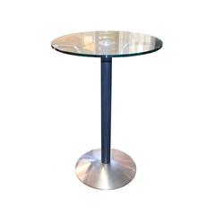 Matteo Grassi Lapis Blue Leather Wrapped Bar Height Pedestal Table