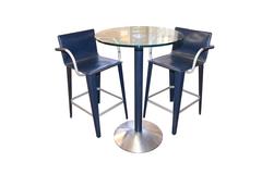 Matteo Grassi Lapis Blue Leather Wrapped Bar Height Pedestal Table