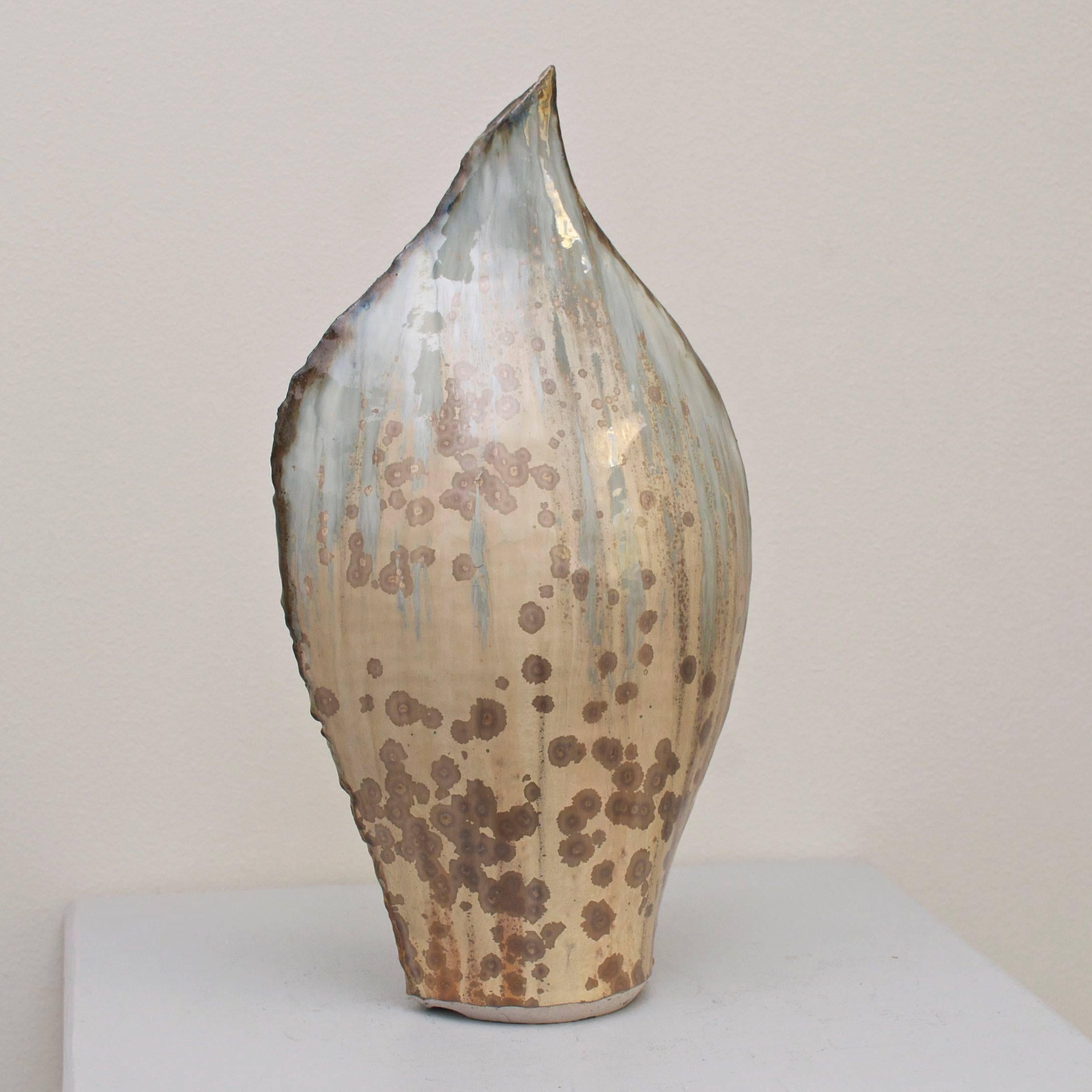 Erik Plöen earthenware vase Norway, 1970s. Polychrome glaze in Greyish blue, sand and brown shades. Marked under base 