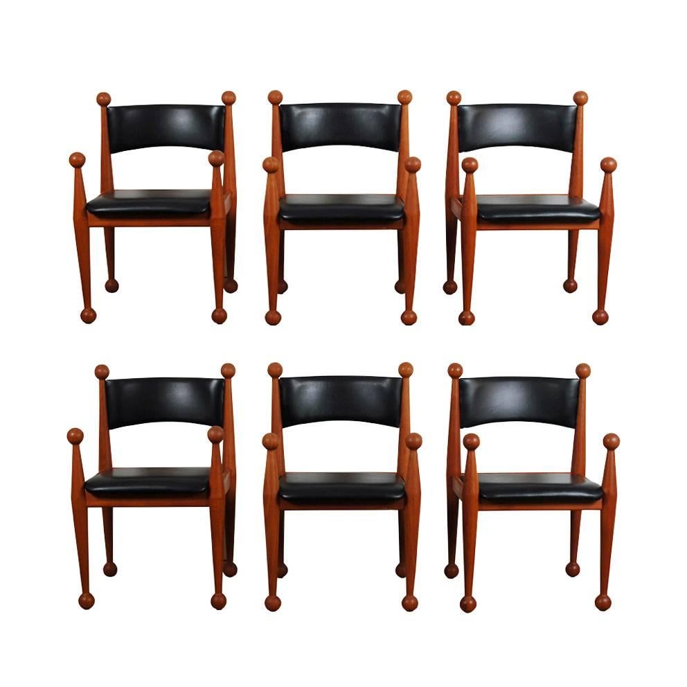 Rare Cado Dinning Chairs in Solid Teak and Leather Mid-Century, Denmark For Sale